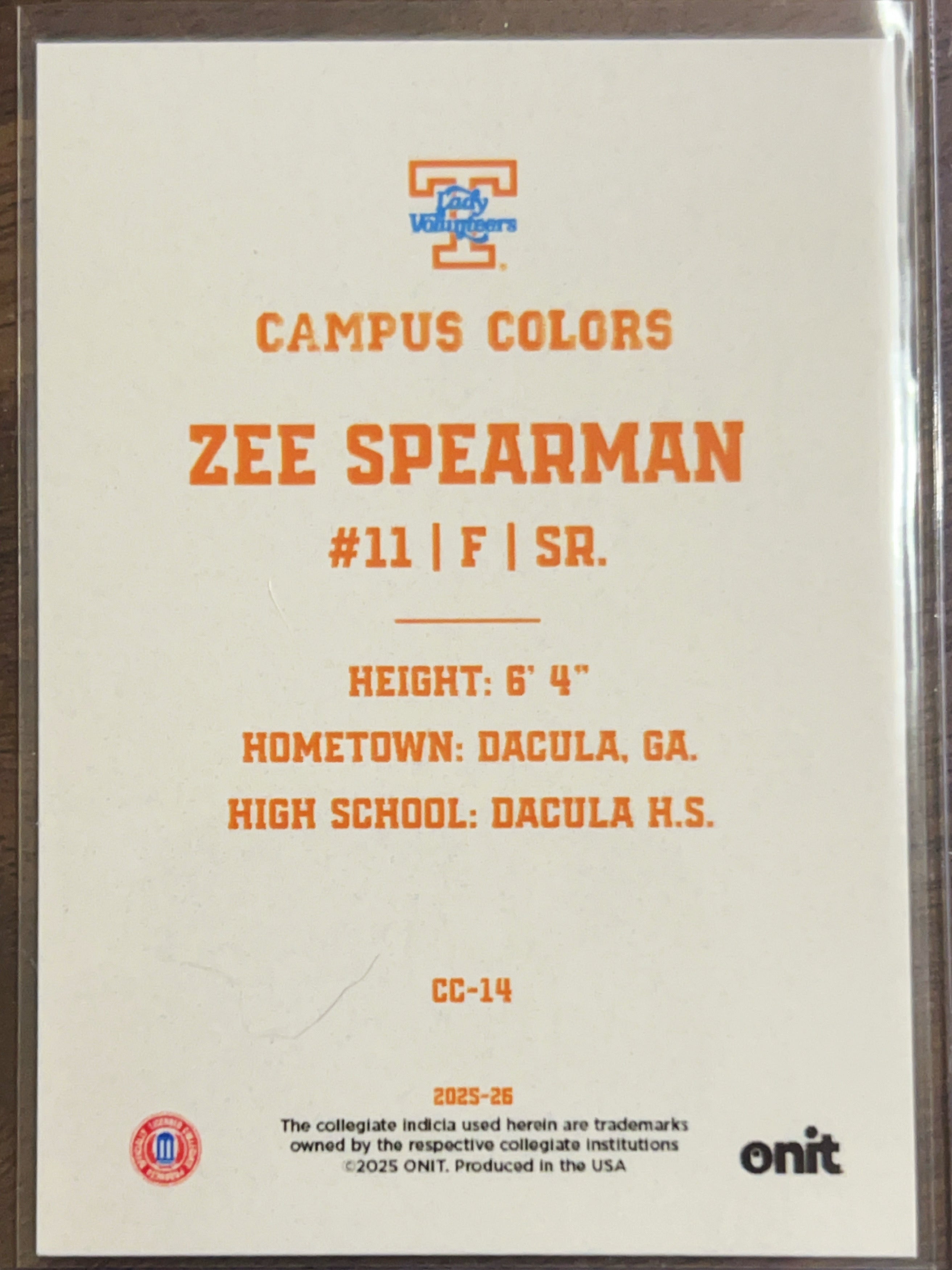 2025 ONIT Gameday Campus Colors Zee Spearman #CC-14