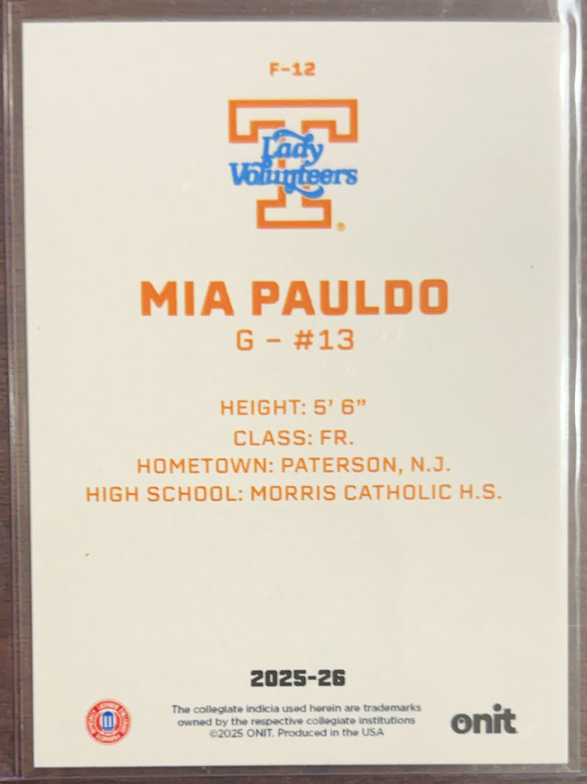 2025 ONIT Tennessee Lady Volunteers Mia Pauldo #F-12