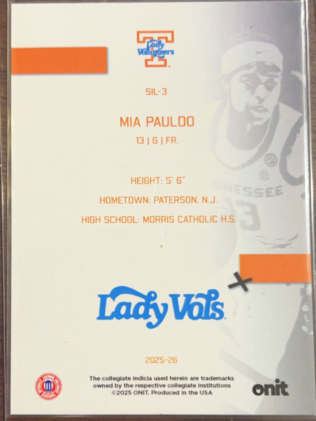 2025 ONIT Tennessee Lady Vols Mia Pauldo #SIL-3