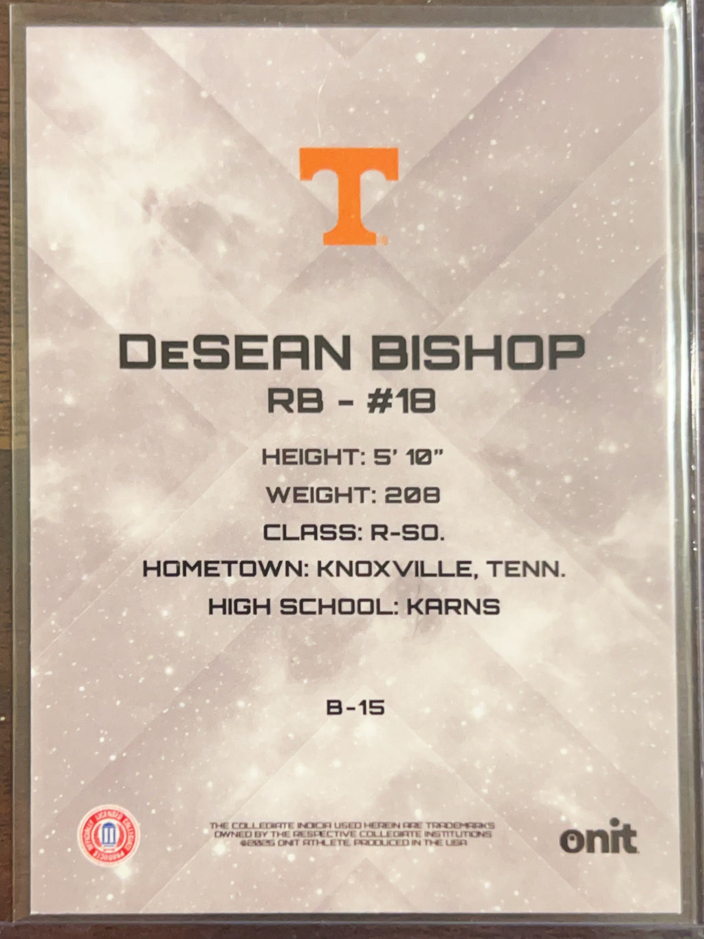 2023 Onit Tennessee Volunteers DeSean Bishop #B-15 Holo
