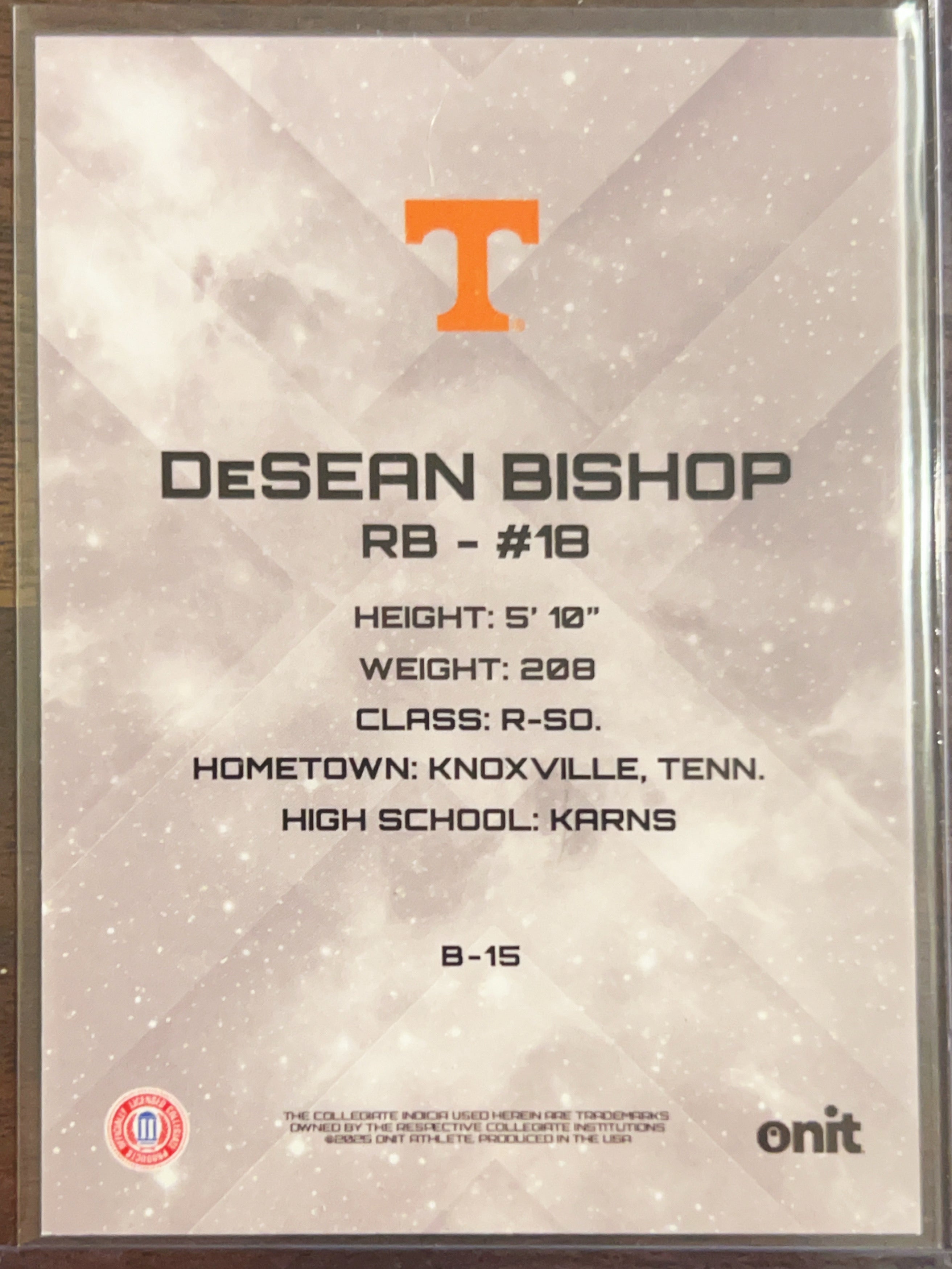 2023 Onit Tennessee Volunteers DeSean Bishop #B-15 Holo