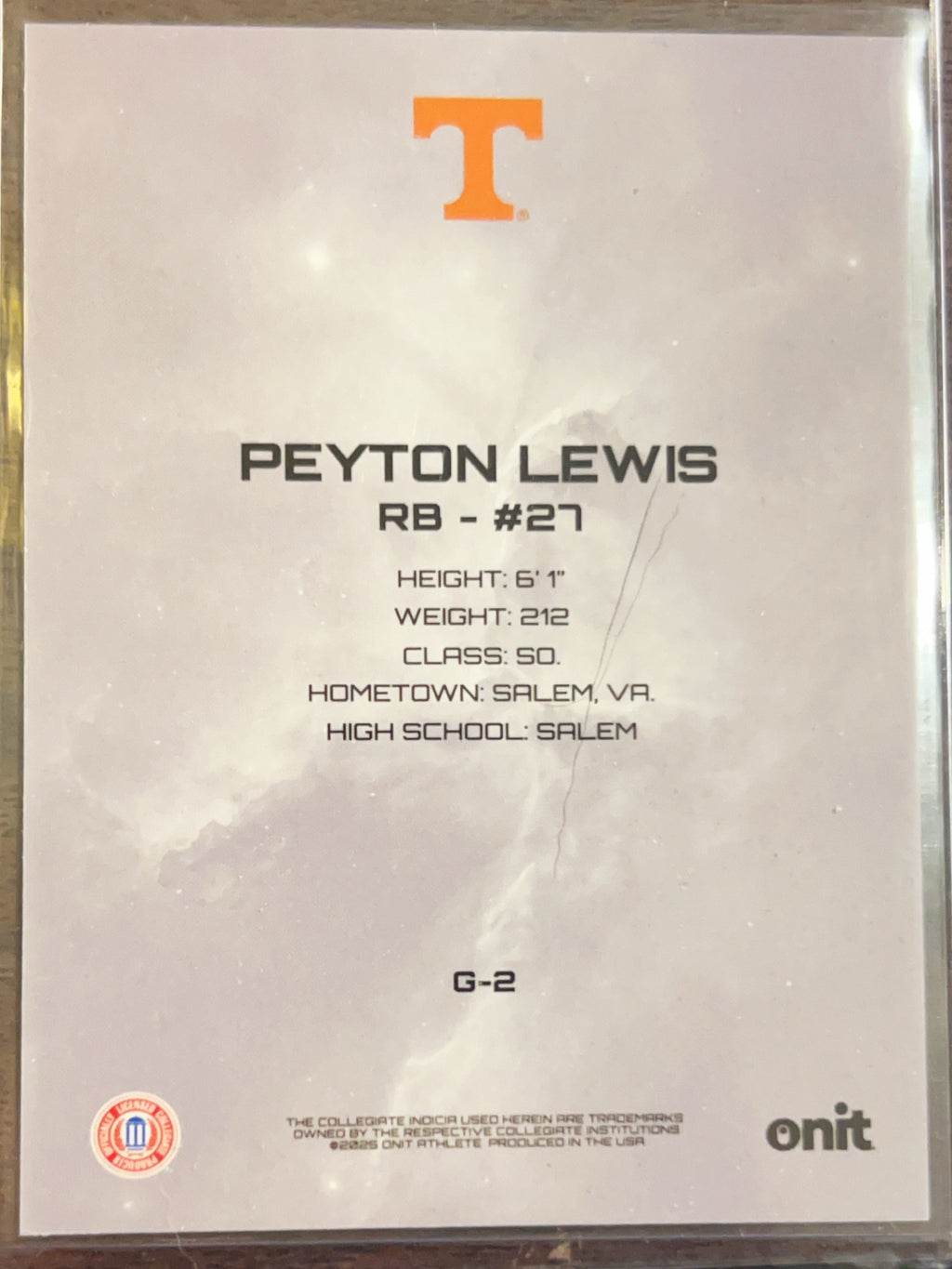 2025 Onit Tennessee Football Peyton Lewis #G-2 Galaxy