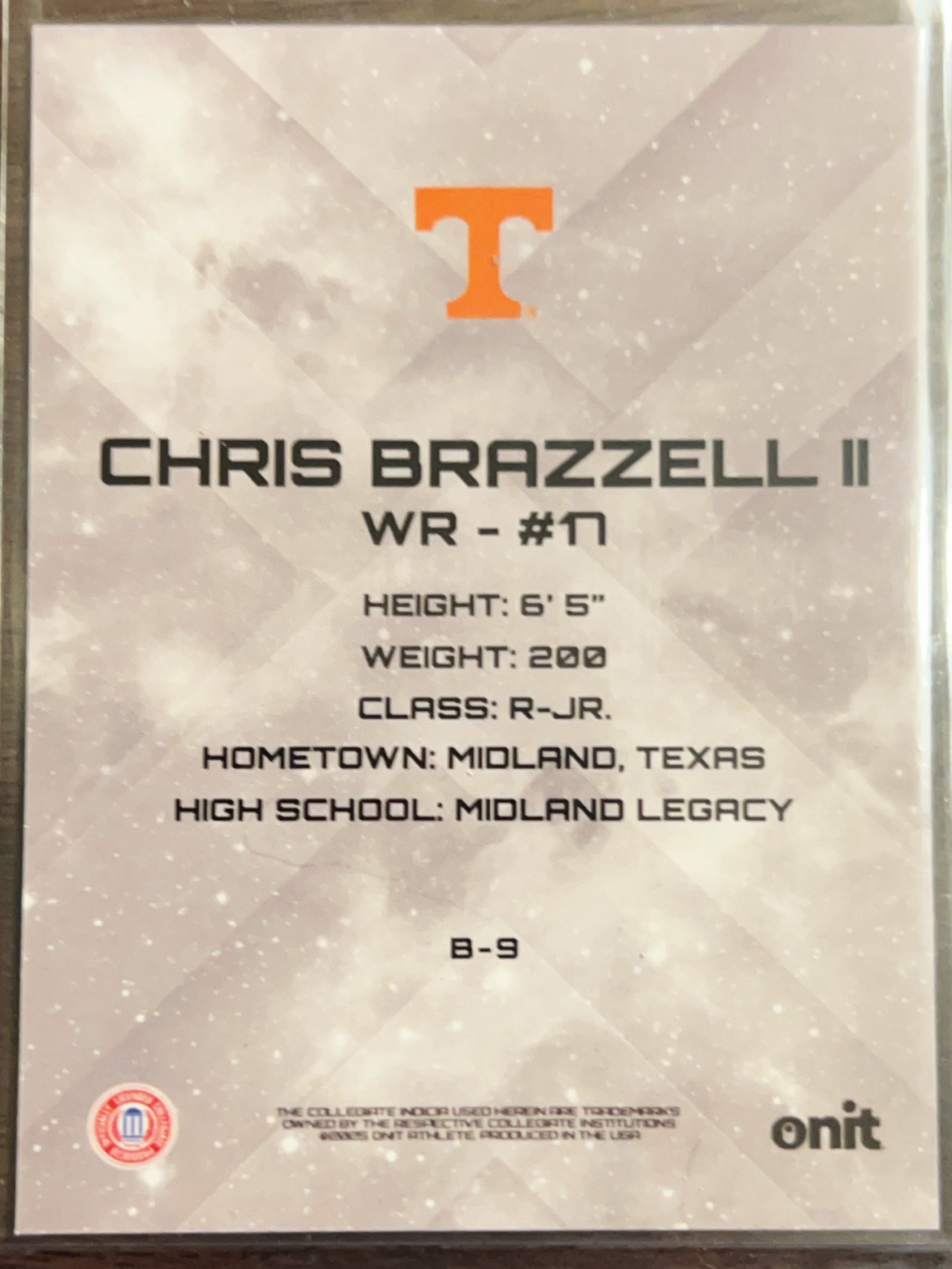 2024 Onit Tennessee Volunteers Chris Brazzell II #B-9 Sparkle