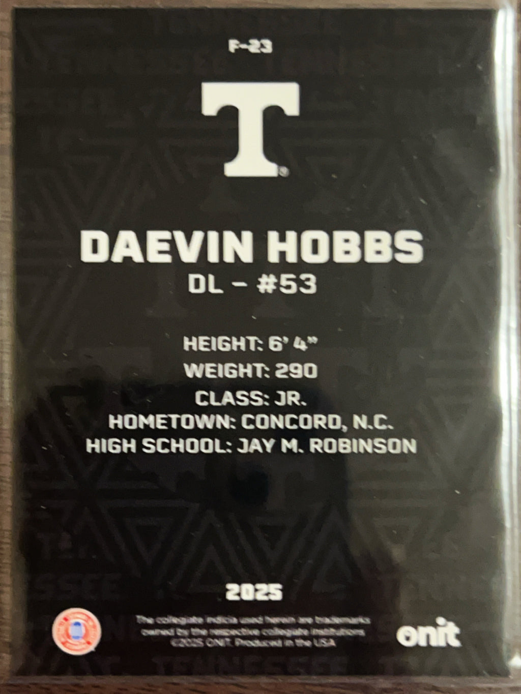 2025 ONIT Tennessee Volunteers Daevin Hobbs #F-23