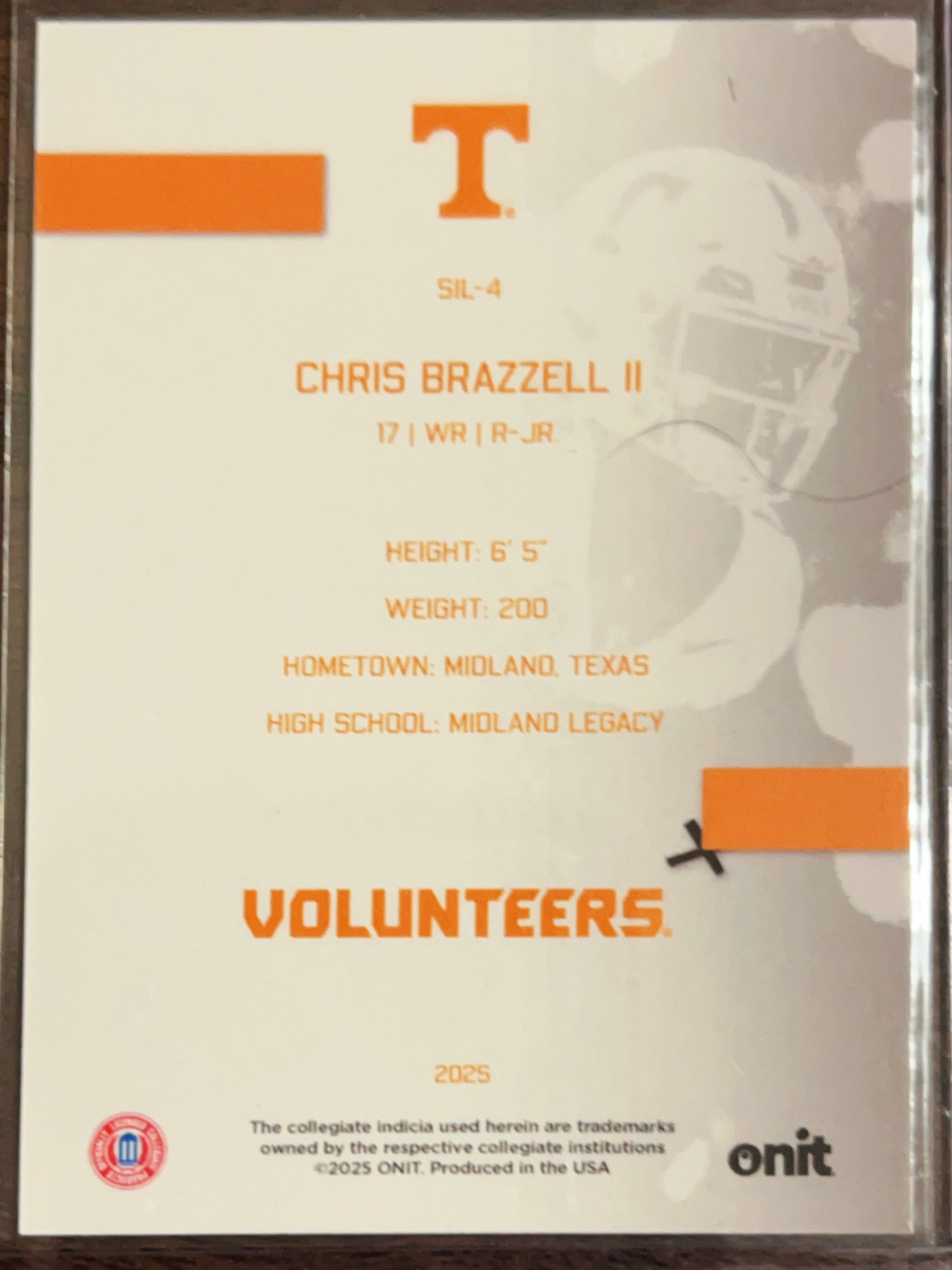 2025 Onit Tennessee Volunteers Chris Brazzell II #SIL-4