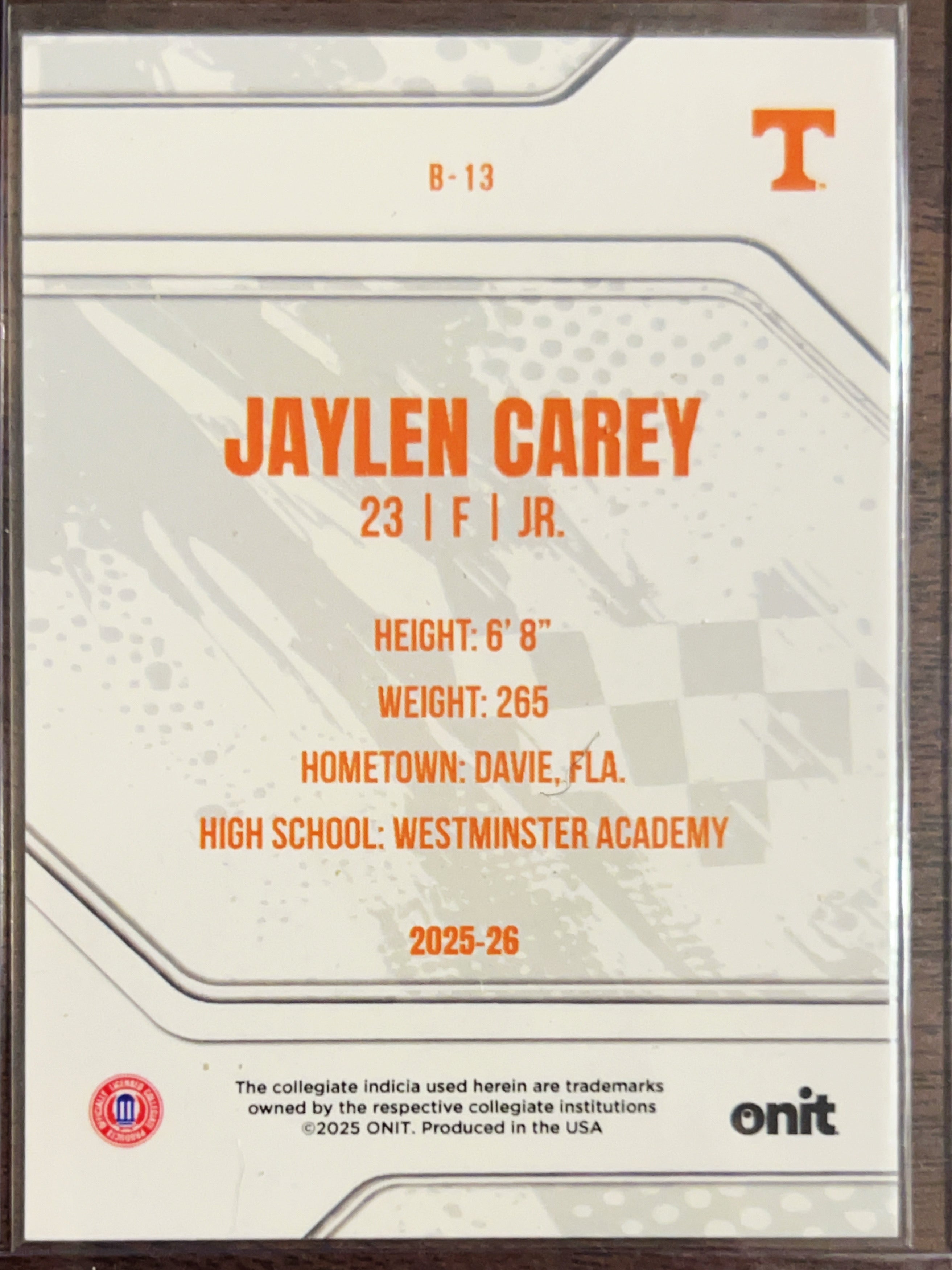 2025 ONIT Tennessee Basketball Jaylen Carey #B-13