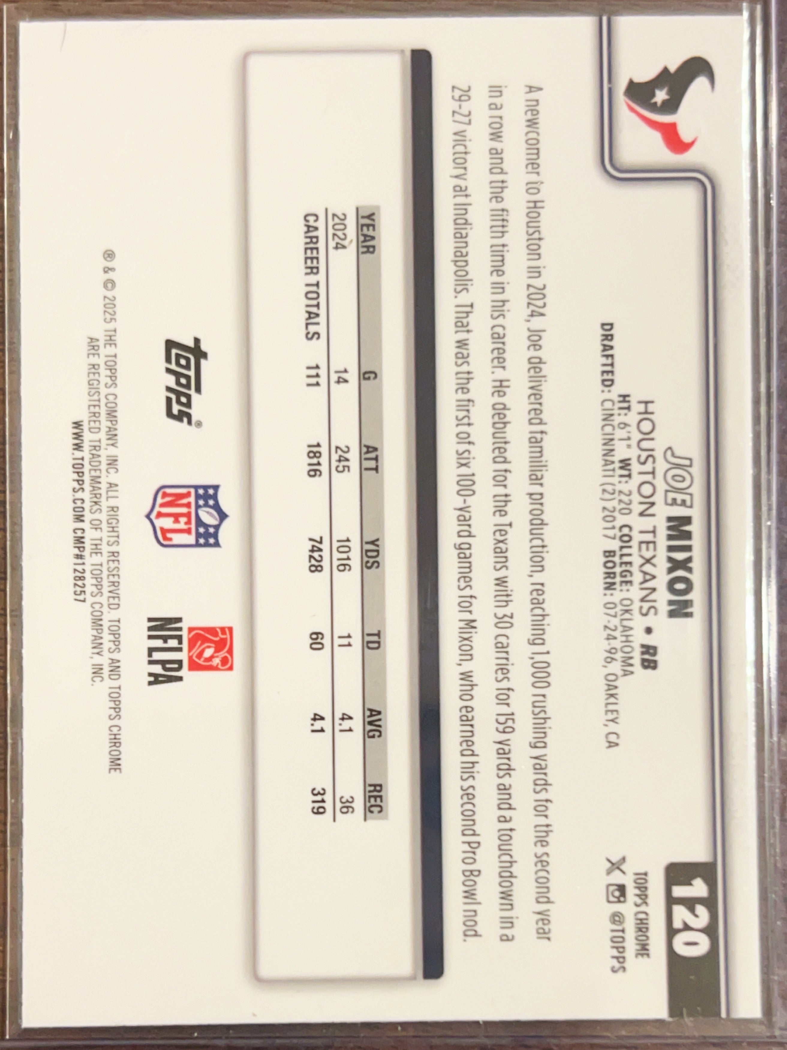 2025 Topps Chrome Joe Mixon #120 RayWave