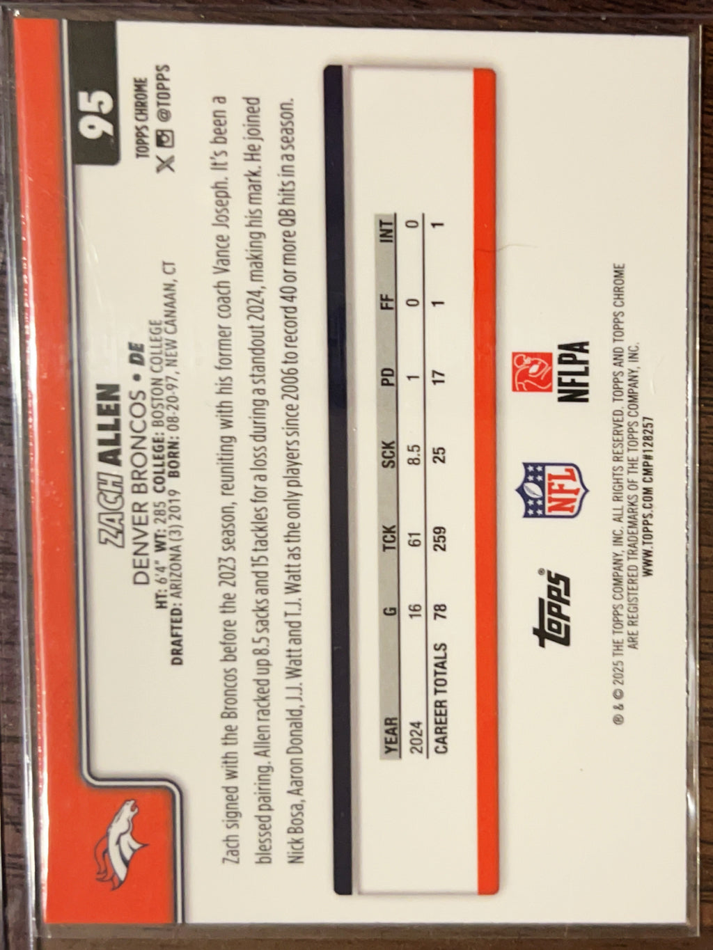 2024 Topps Chrome Zach Allen #95 Prizm