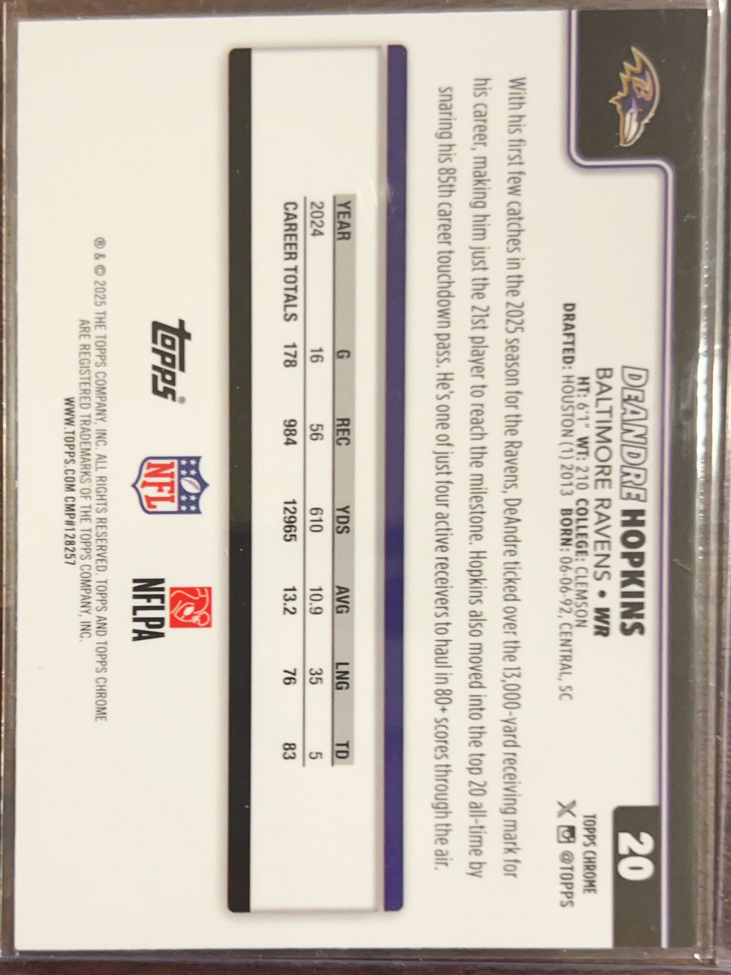 2025 Topps Chrome DeAndre Hopkins #20 Silver Wave Refractor