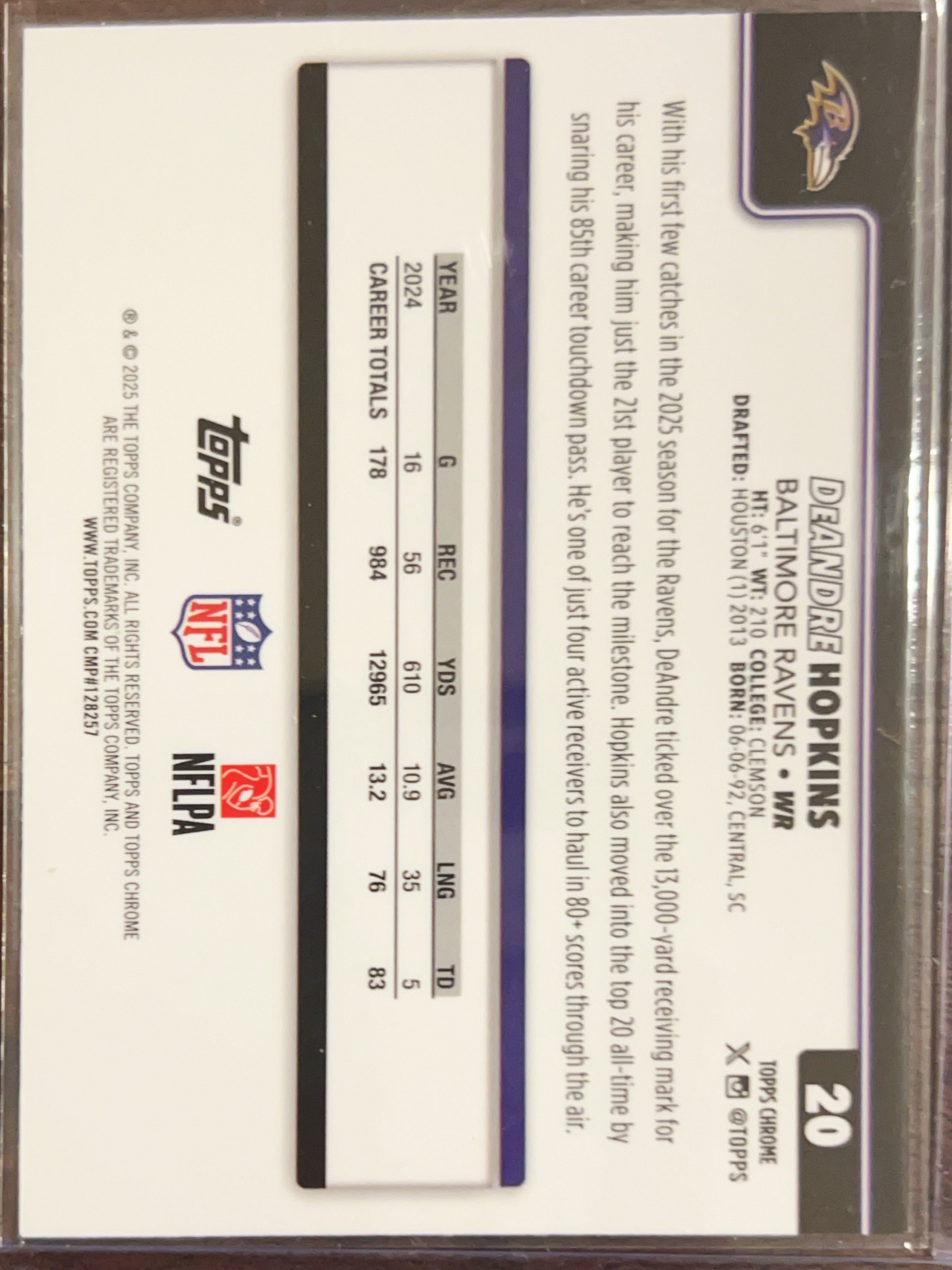 2025 Topps Chrome DeAndre Hopkins #20 Silver Wave Refractor