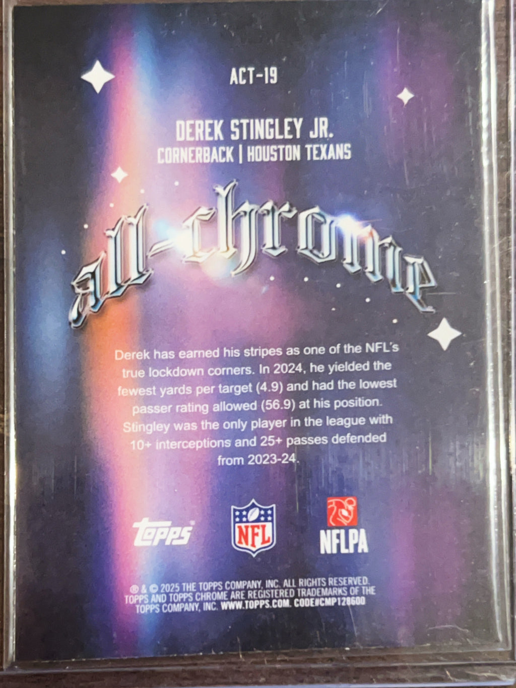 2025 Topps Chrome All-Chrome Derek Stingley Jr. #ACT-19