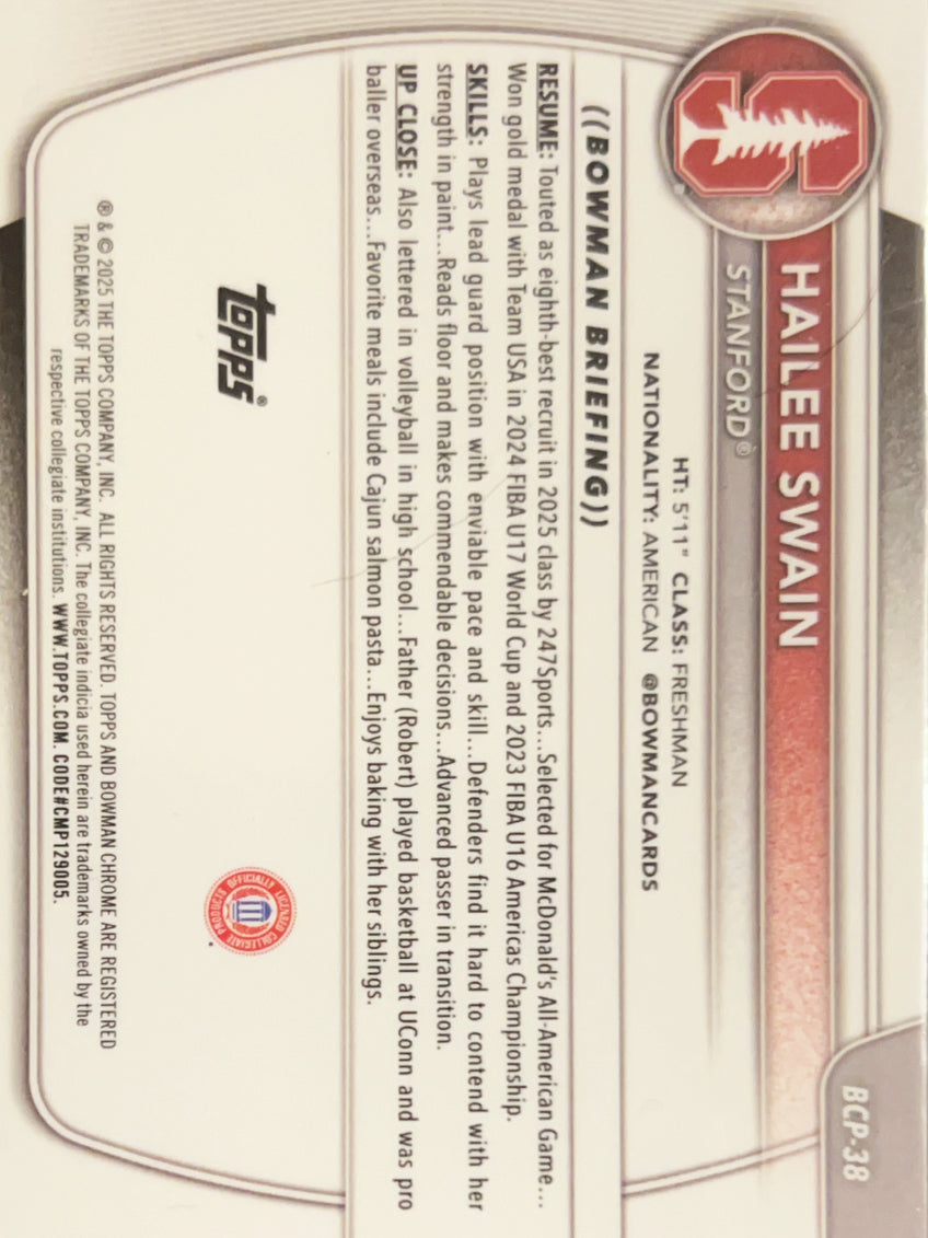 2025 Bowman Chrome University Hailee Swain #BCP-38