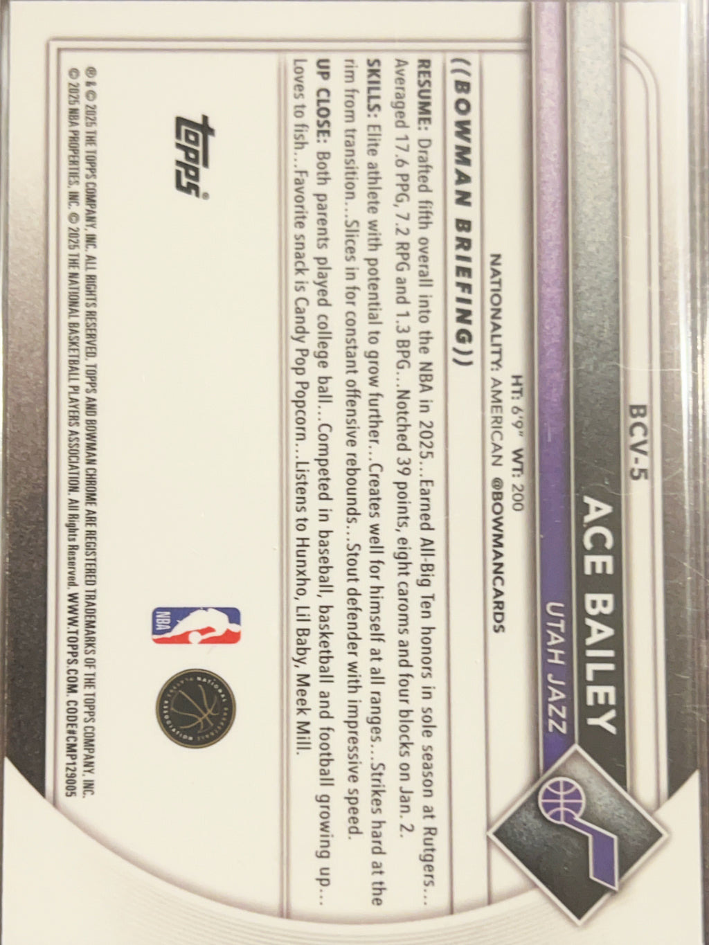 2025 Bowman Chrome Ace Bailey #BCV-5 RC