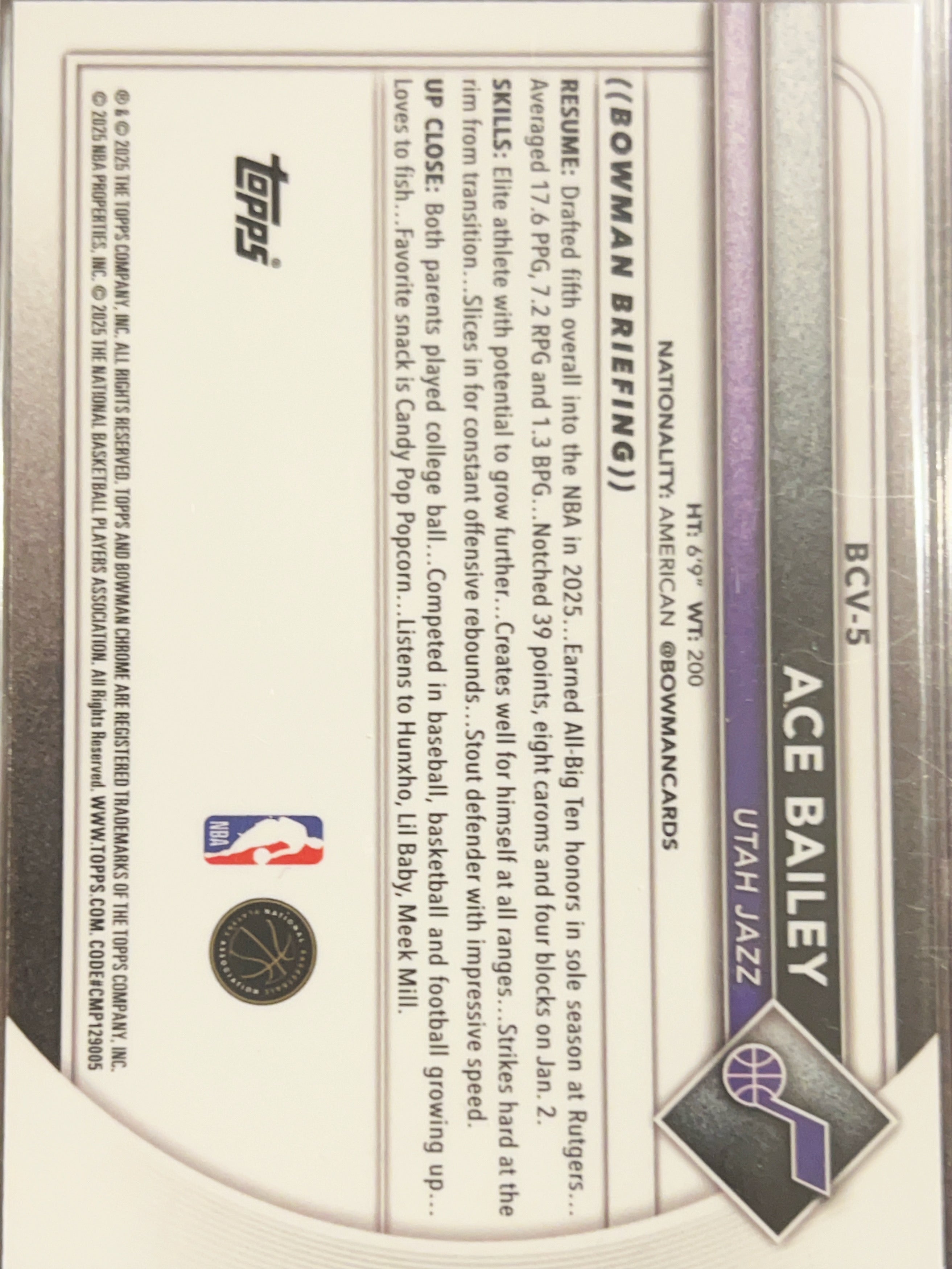 2025 Bowman Chrome Ace Bailey #BCV-5 RC
