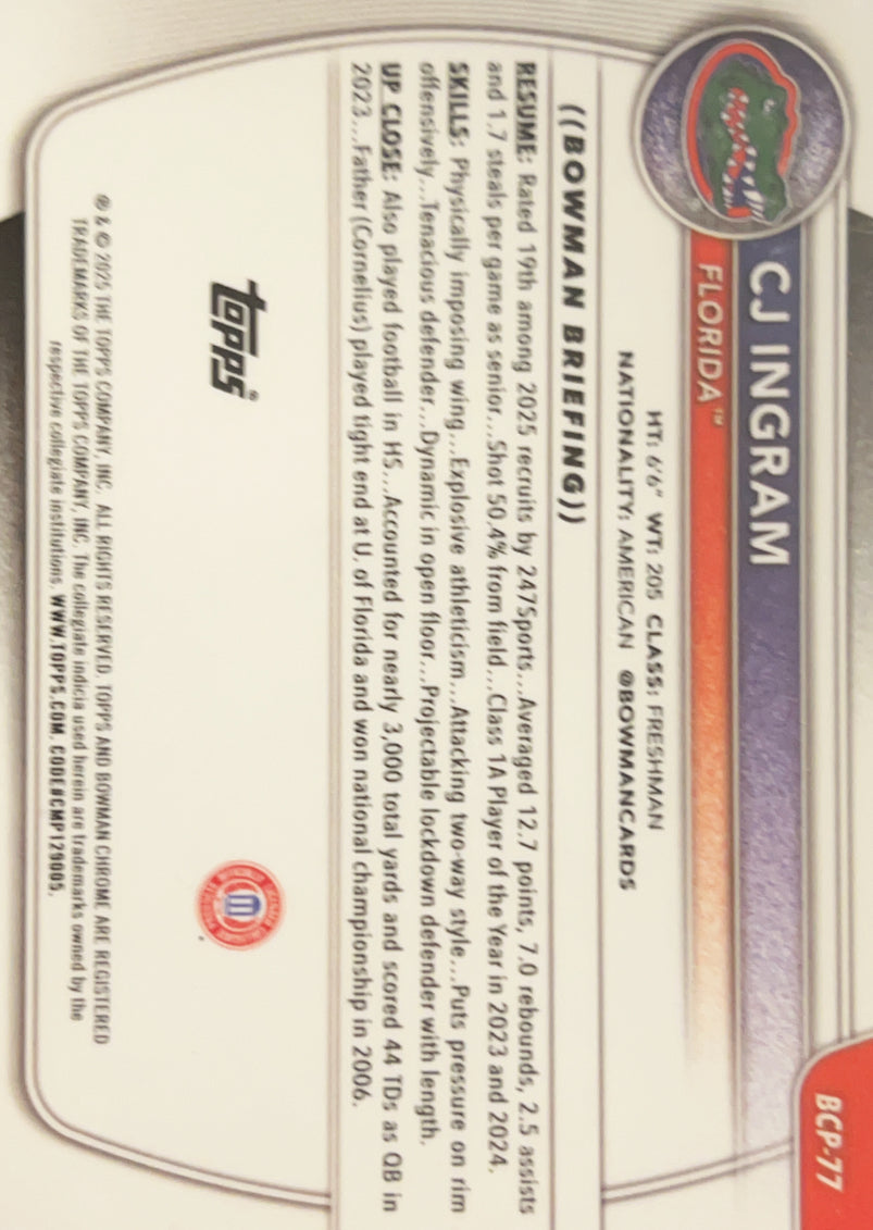 2025 Bowman Chrome University CJ Ingram #BCP-77