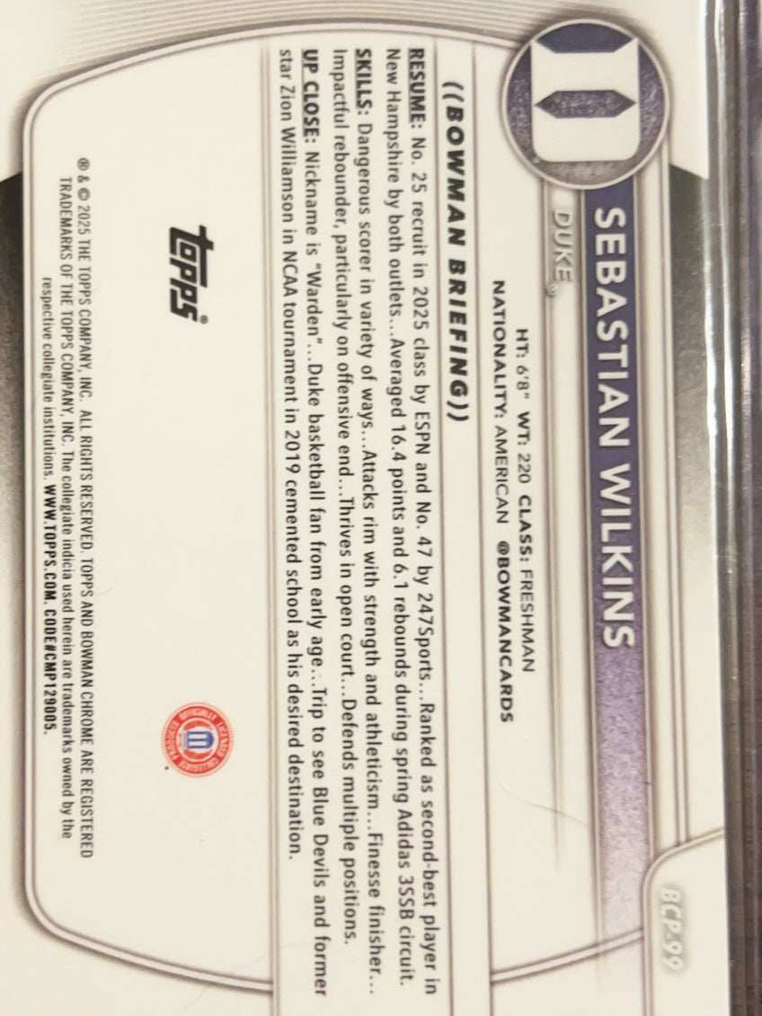 2025 Topps Bowman Chrome University Sebastian Wilkins #BCP-99