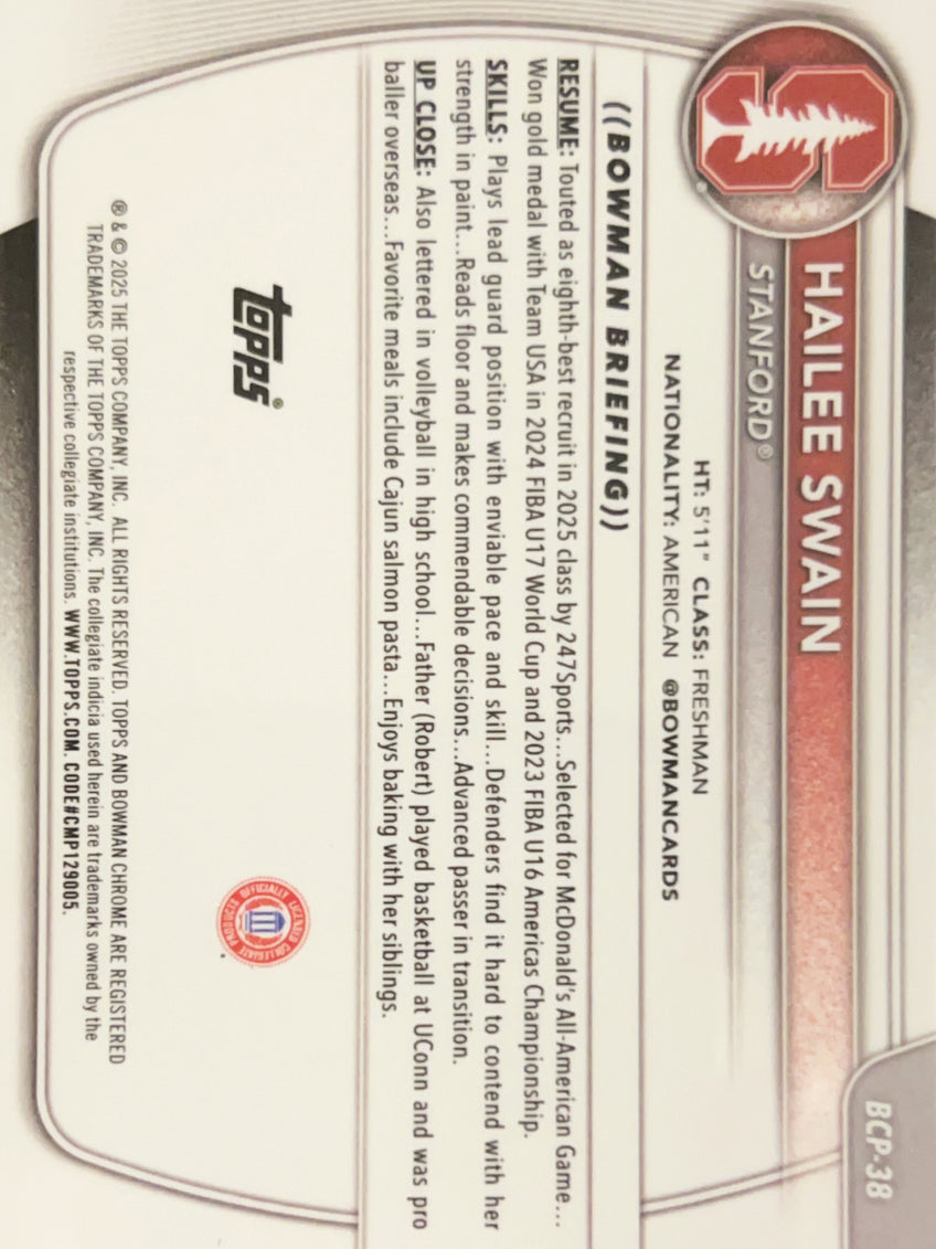 2025 Bowman Chrome University Hailee Swain #BCP-38