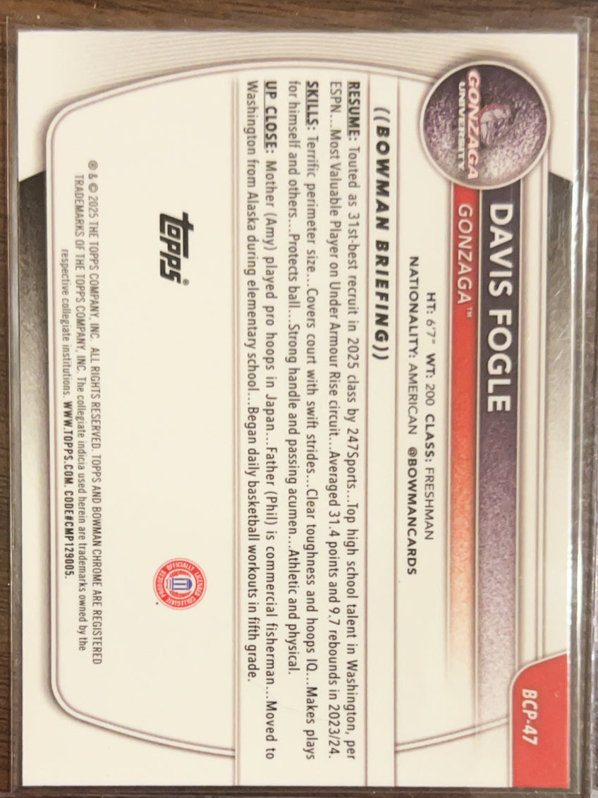 2025 Topps Bowman Chrome University Davis Fogle #BCP-47