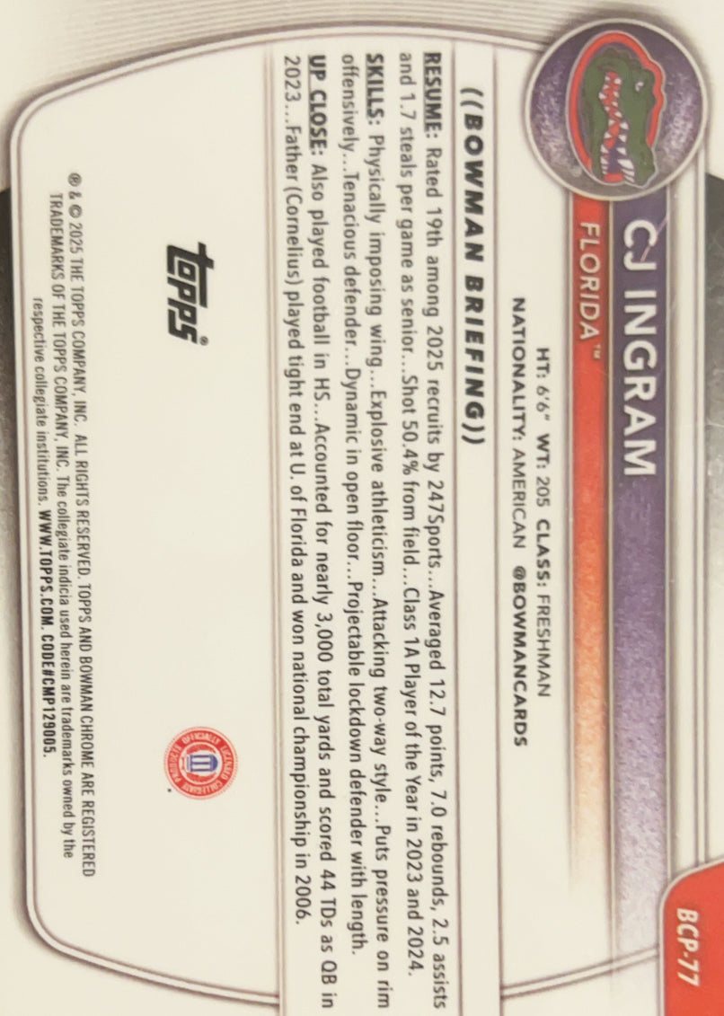 2025 Bowman Chrome University CJ Ingram #BCP-77 Reptilian
