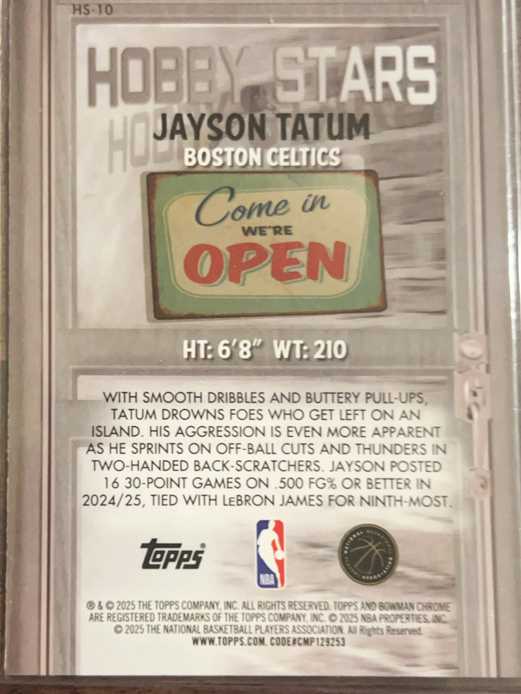 2025 Topps Bowman Chrome Hobby Stars Jayson Tatum #HS-10