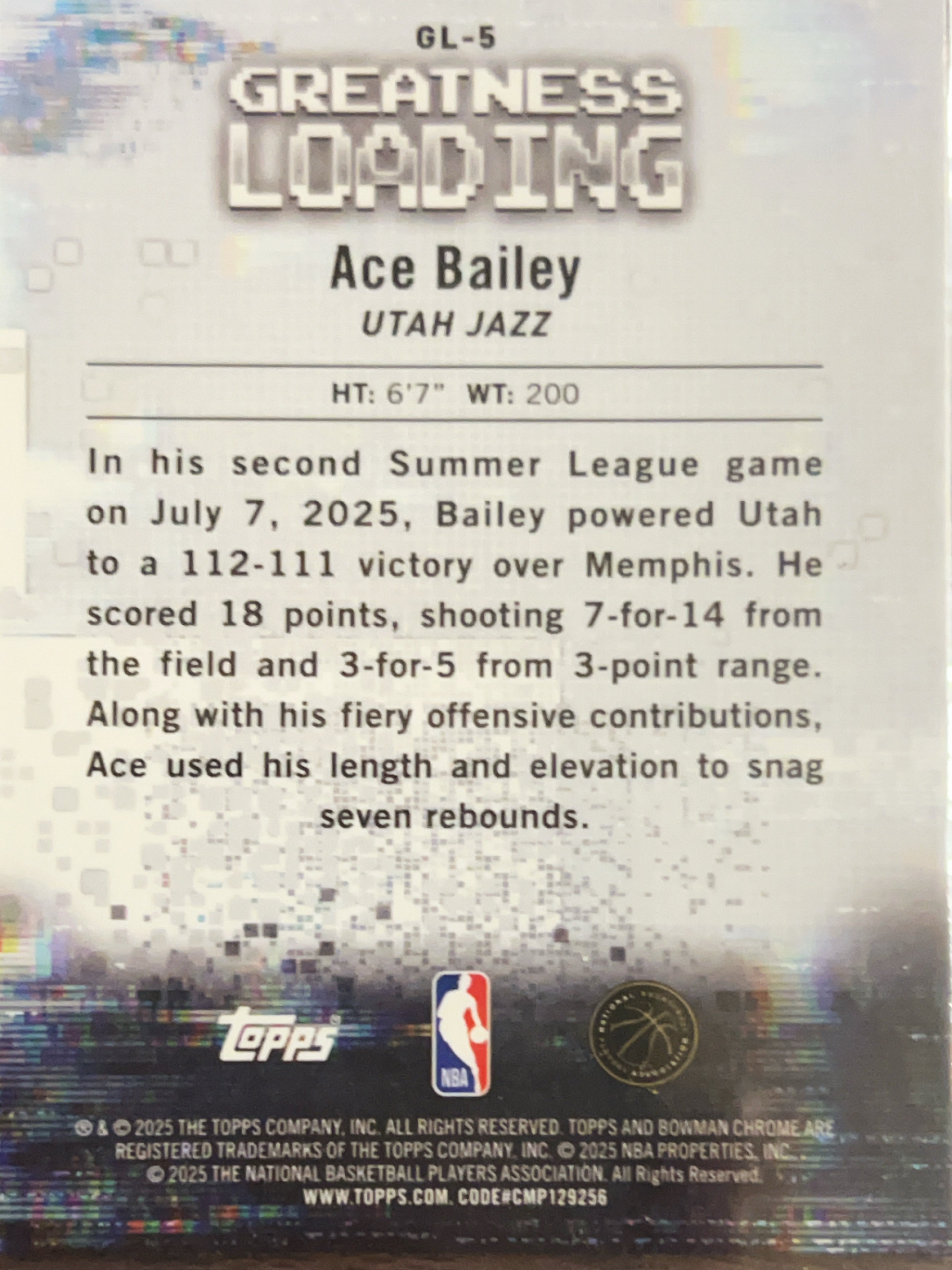 2025 Bowman Chrome Greatness Loading Ace Bailey #GL-5 RC