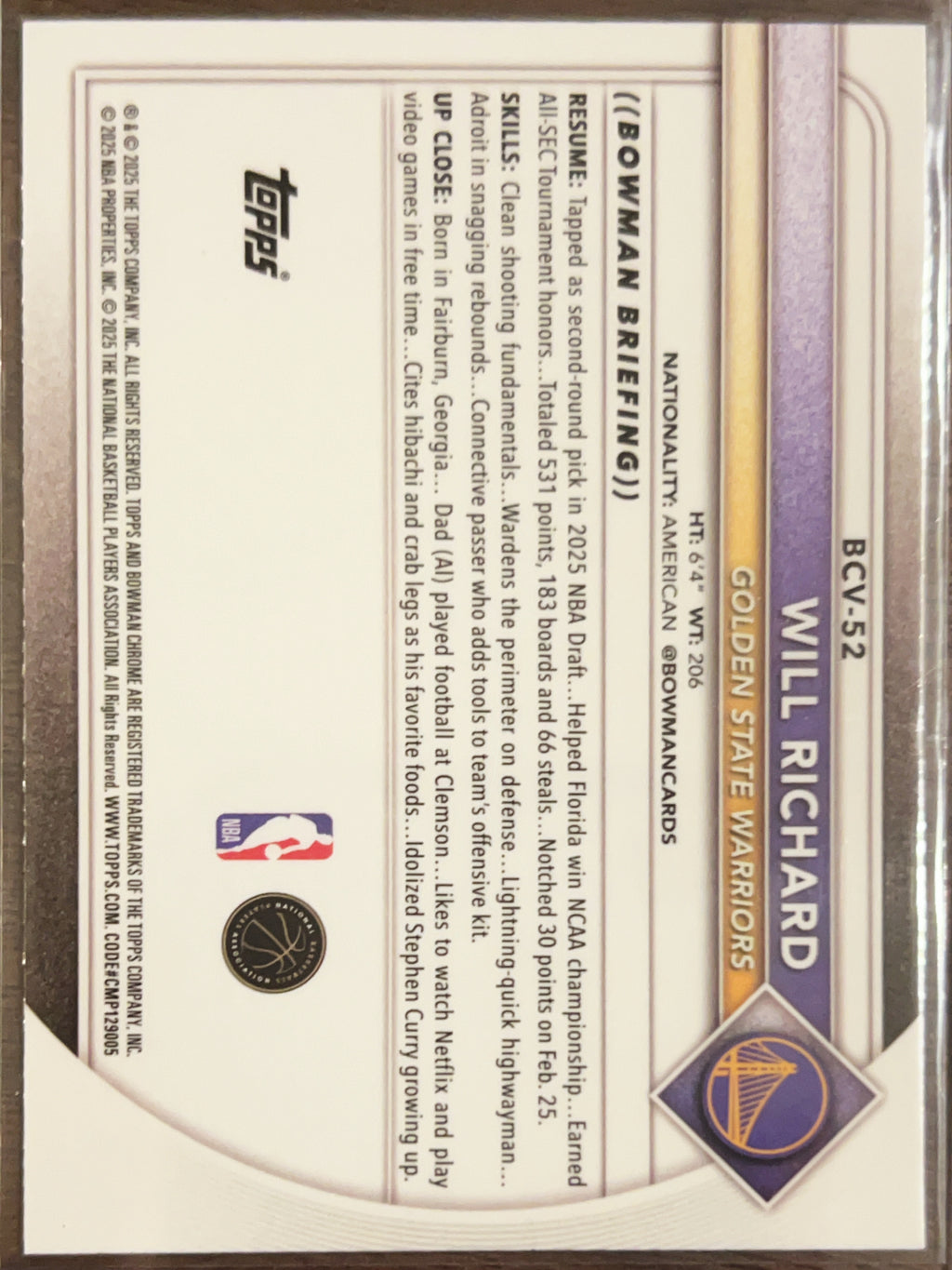 2025 Topps Bowman Chrome Will Richard #BCV-52 Reptilian RC