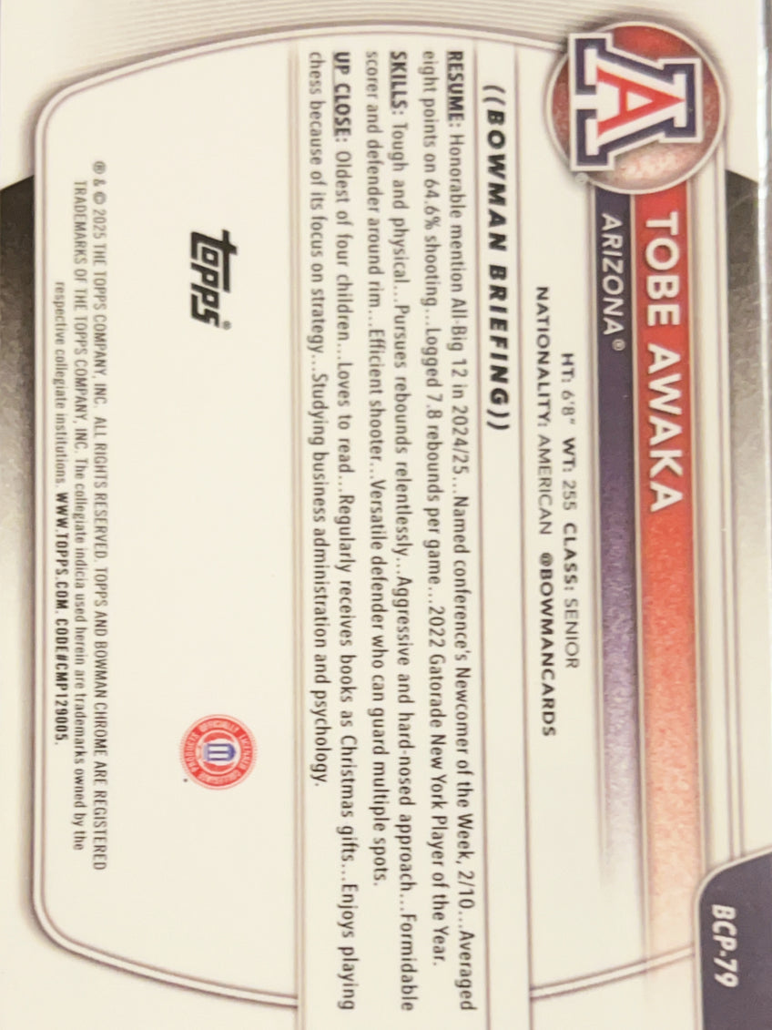 2025 Topps Bowman Chrome University Tobe Awaka #BCP-79 Refractor