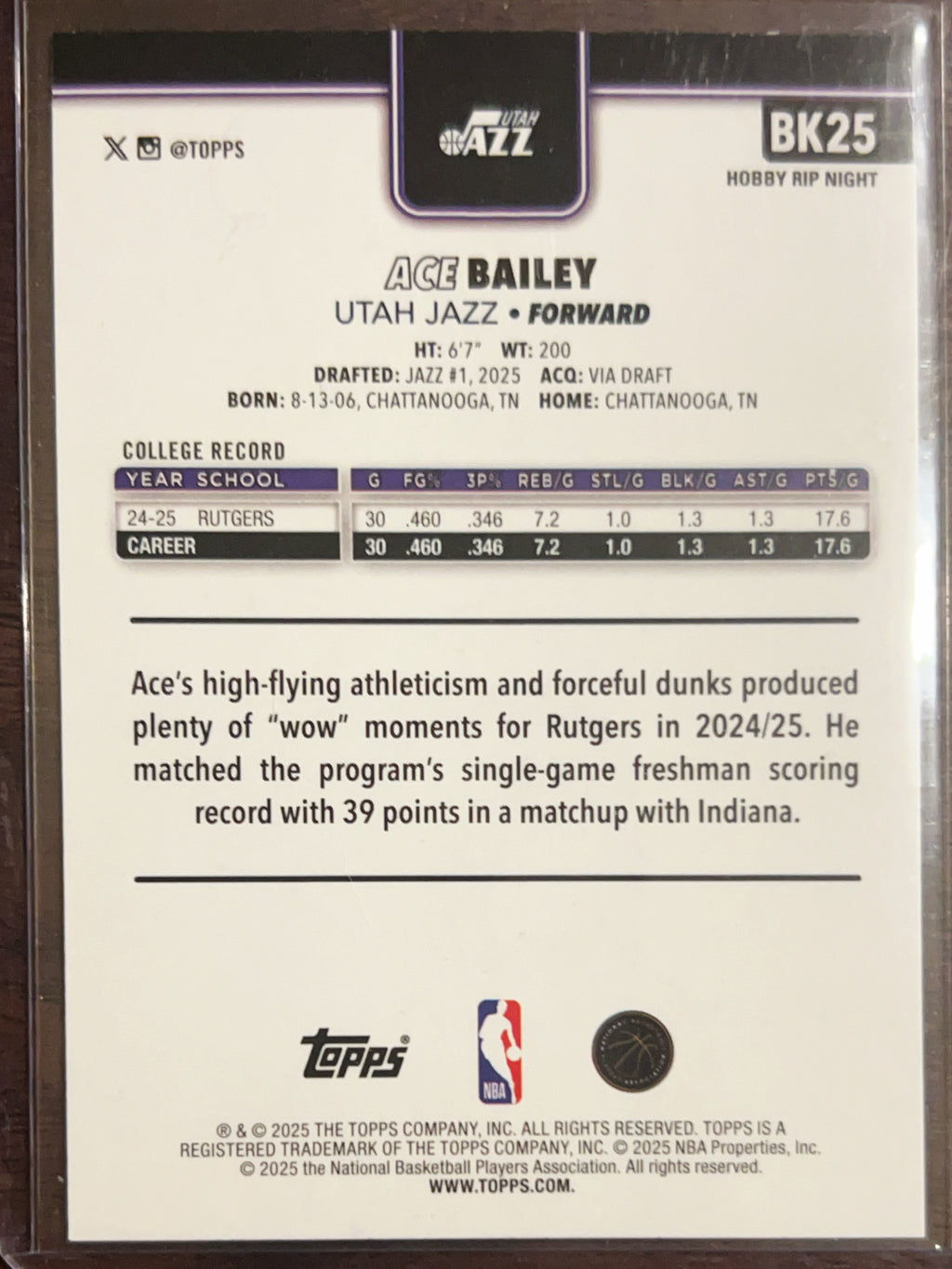 2025 Topps Rip Night Ace Bailey #BK25 RC