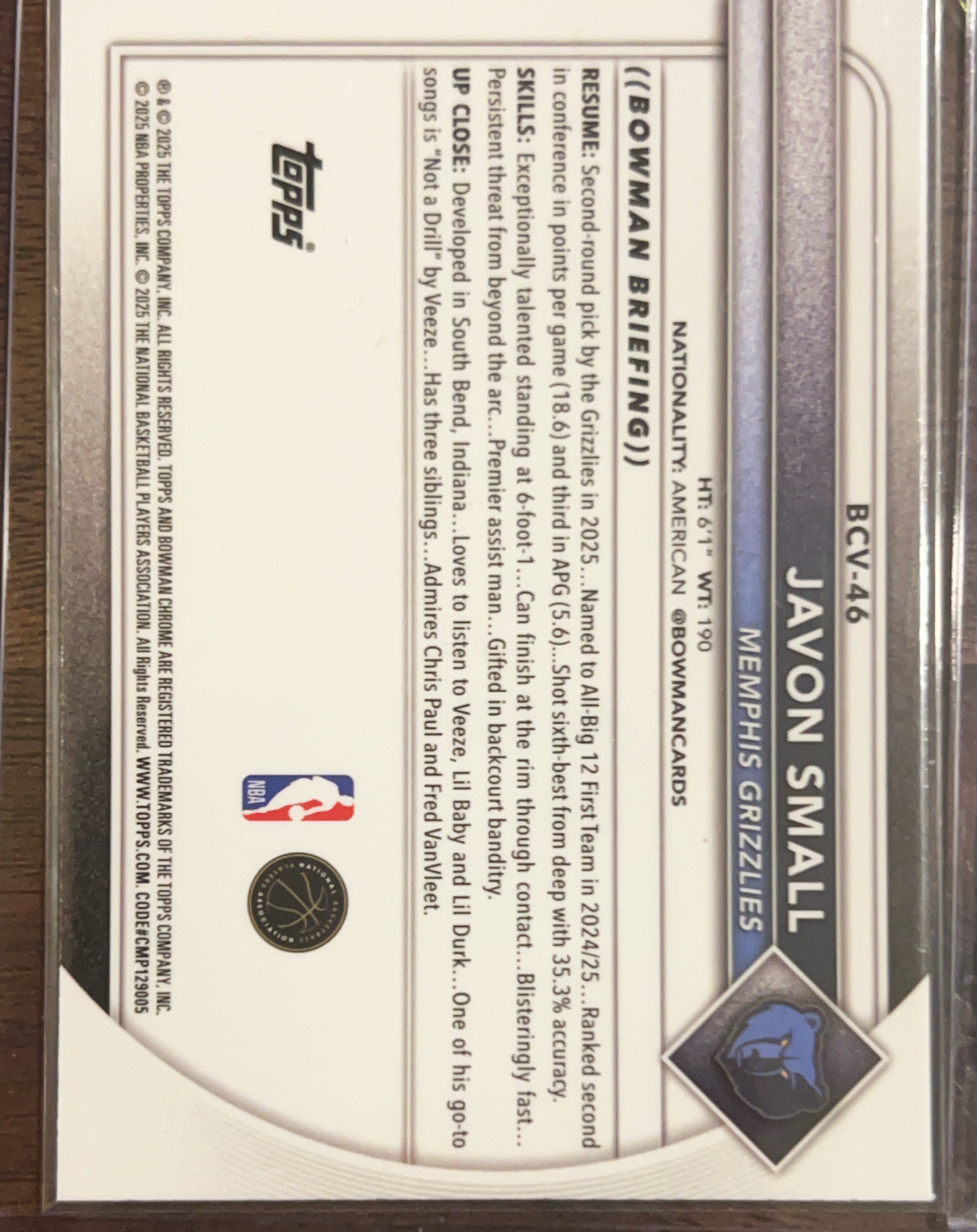 2025 Bowman Chrome Javon Small #BCV-46 RC
