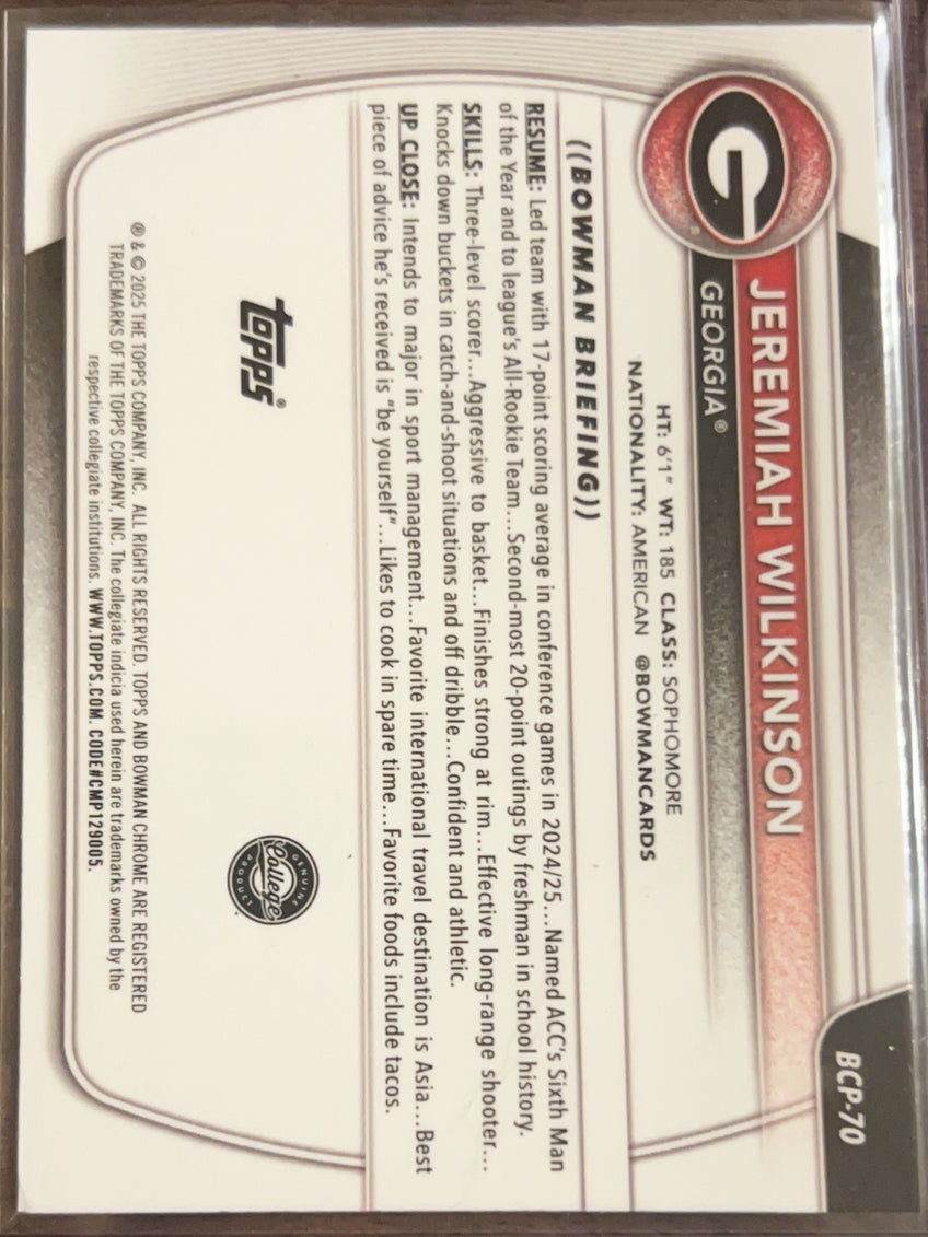 2025 Bowman Chrome University Jeremiah Wilkinson #BCP-70