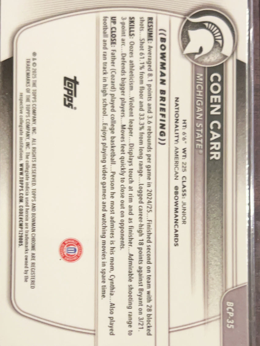2025 Topps Bowman Chrome Coen Carr #BCP-35