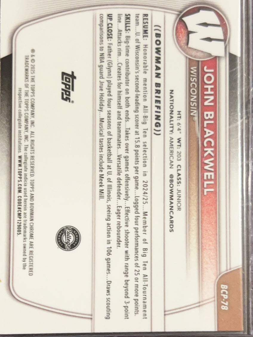 2025 Bowman Chrome U John Blackwell #BCP-78 Reptialian Refractor 1st Bowman
