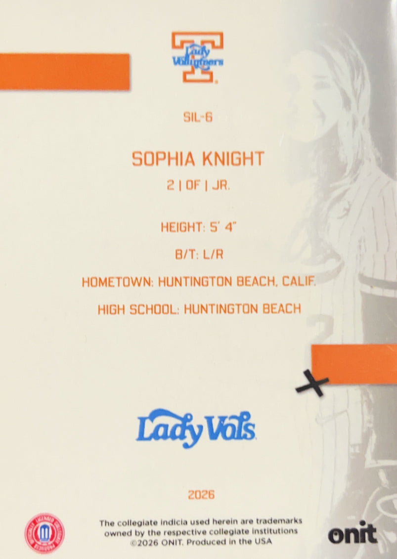 2026 ONIT Tennessee Lady Vols Softball Sophia Knight #SIL-6