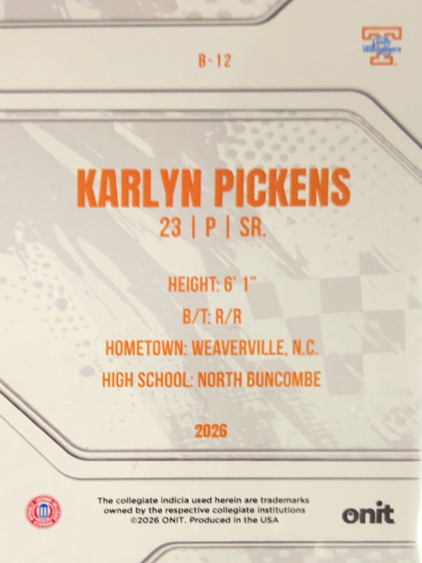 2026 Onit Tennessee Lady Volunteers Karlyn Pickens #B-12