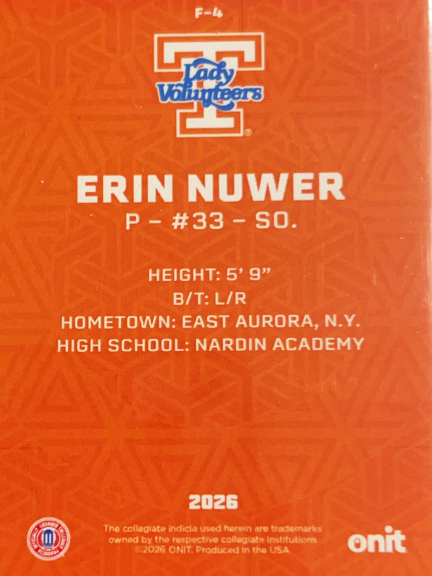 2026 ONIT Tennessee Lady Volunteers Erin Nuwer #F-4