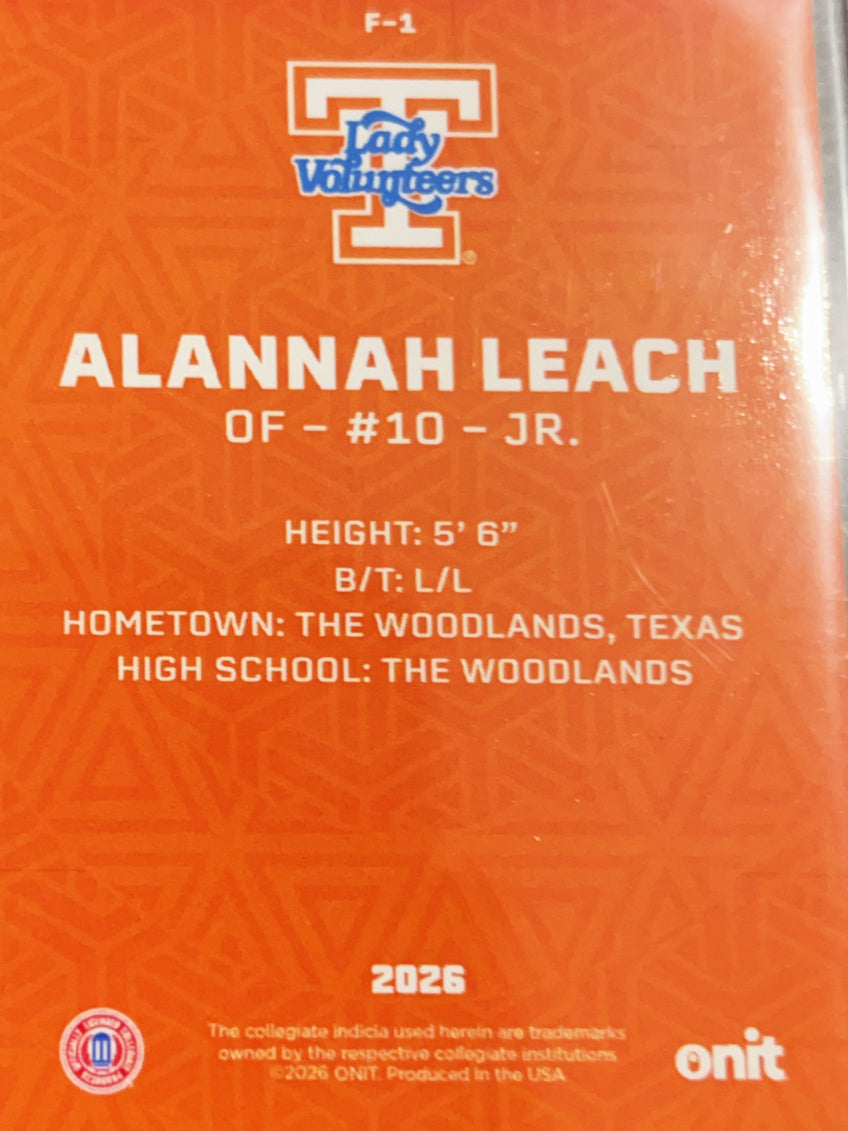 2026 ONIT Tennessee Lady Volunteers Alannah Leach #F-1