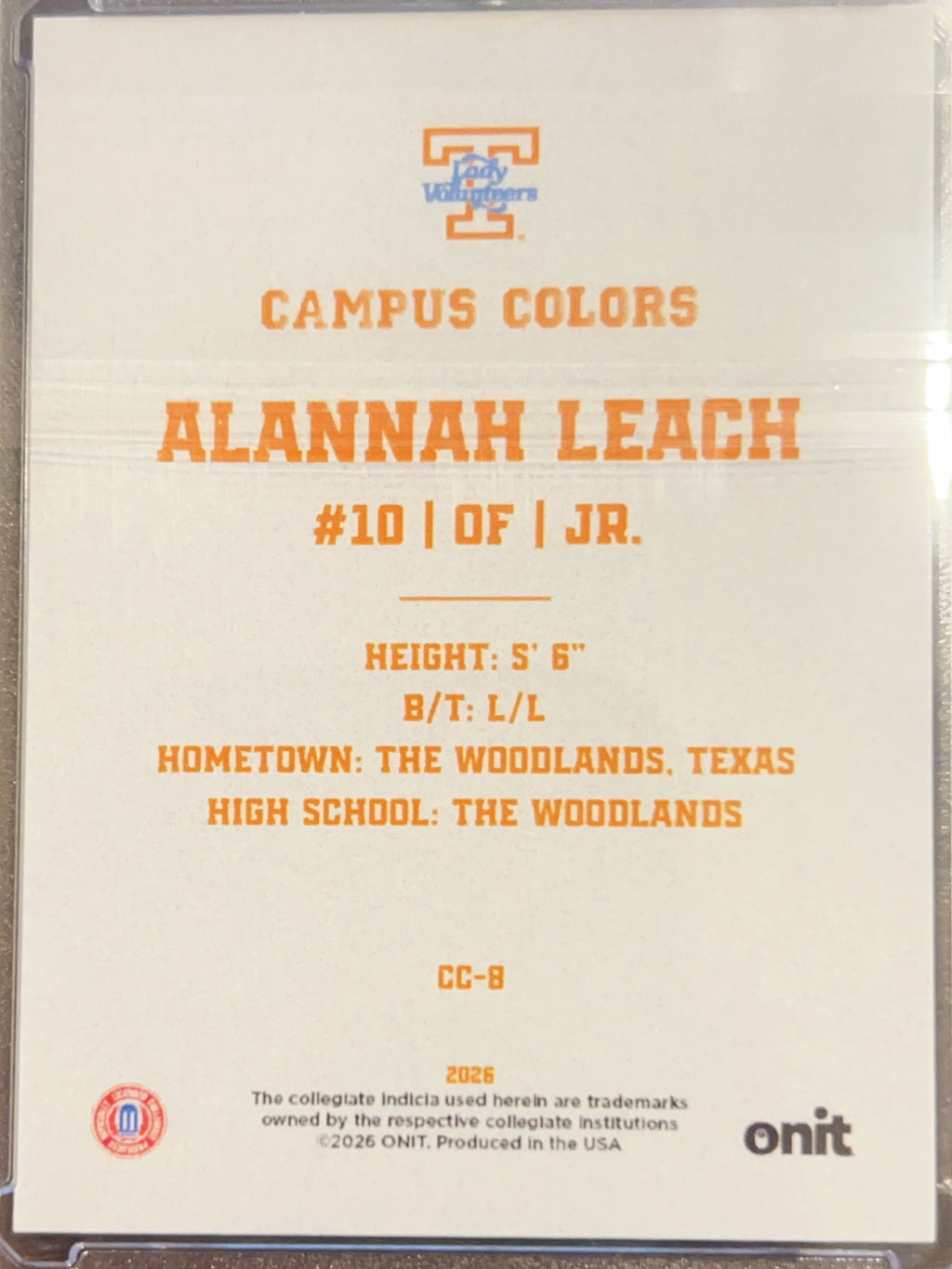 2026 ONIT Campus Colors Alannah Leach #CC-8 Shattered Ice 1/50 Bookend