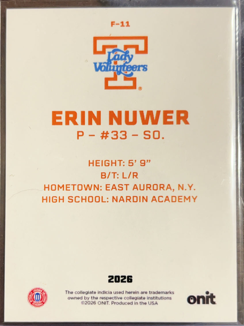 2026 ONIT Tennessee Lady Volunteers Erin Nuwer #F-11