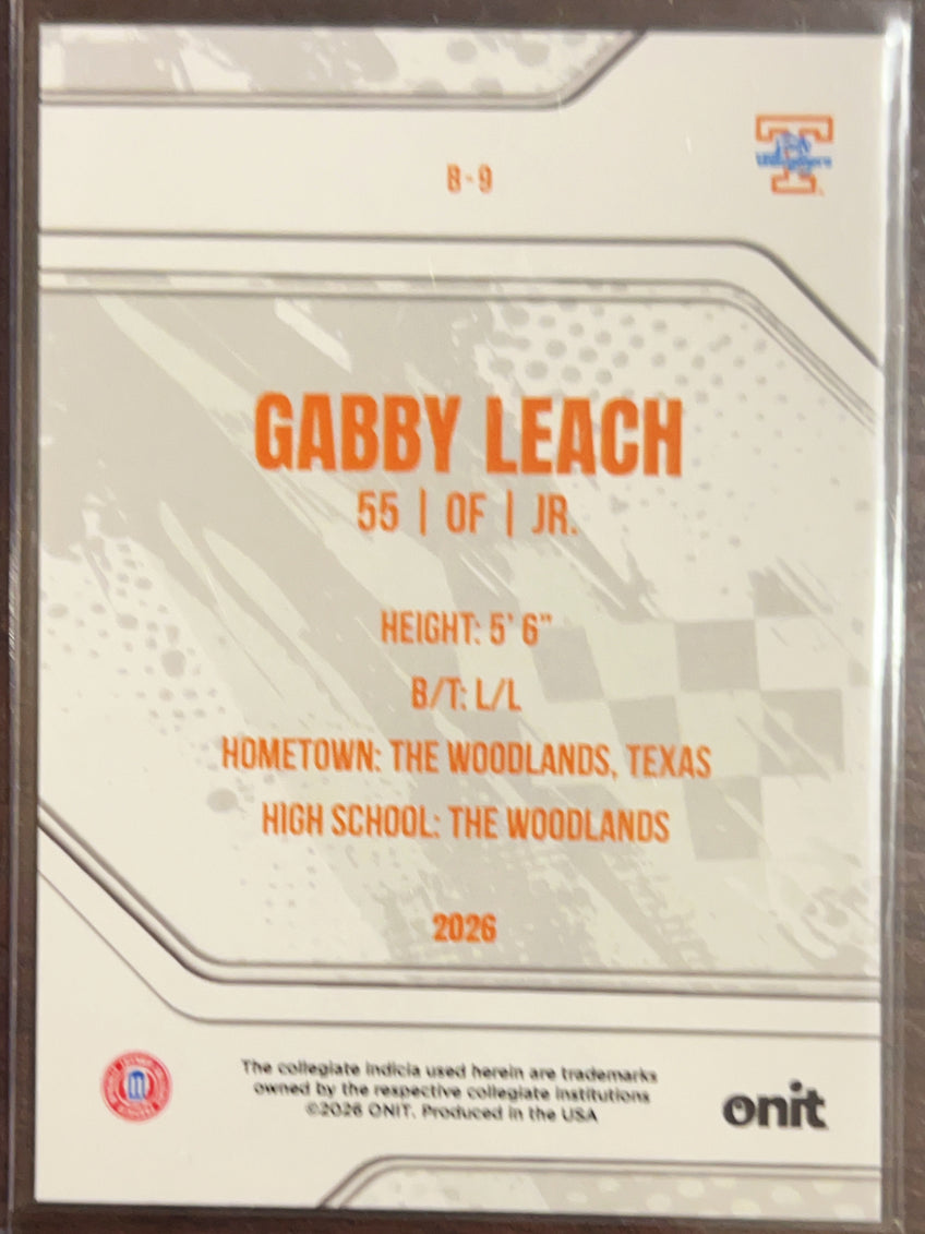 2026 ONIT Tennessee Lady Volunteers Softball Gabby Leach #B-9