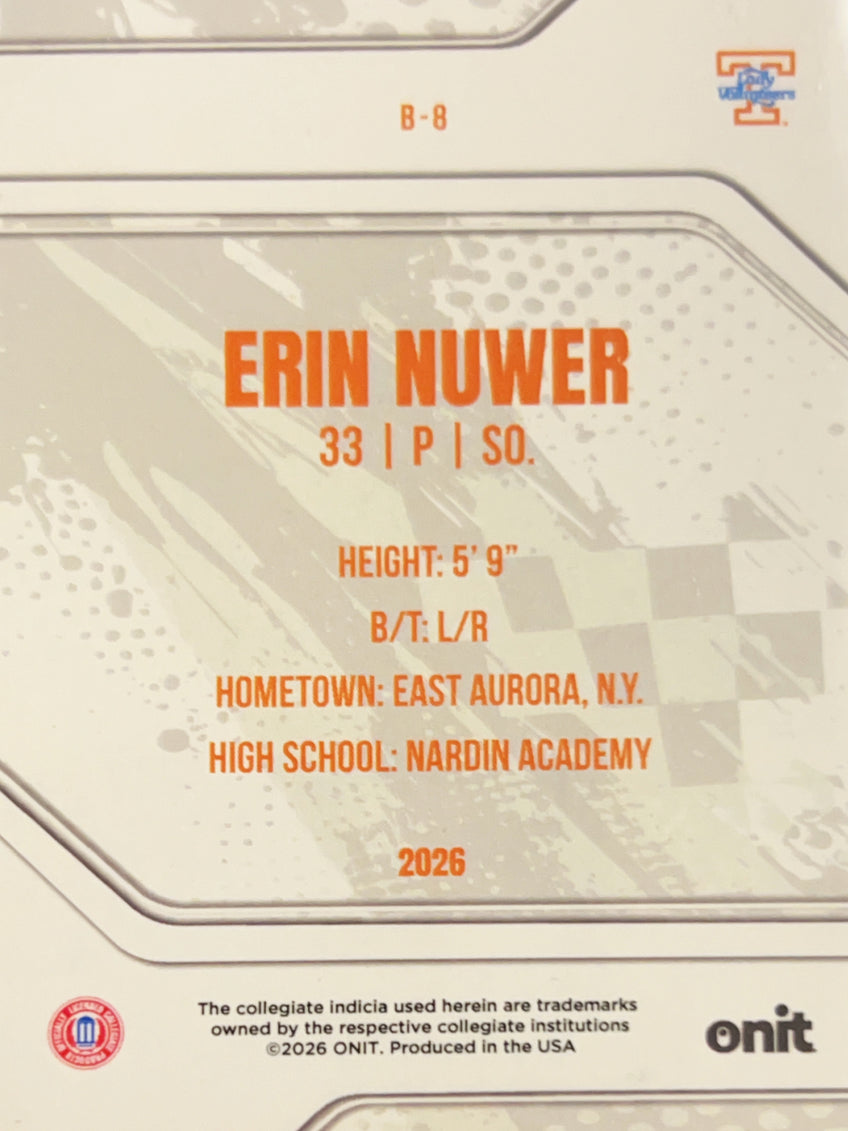 2026 ONIT Tennessee Lady Volunteers Erin Nuwer #B-8