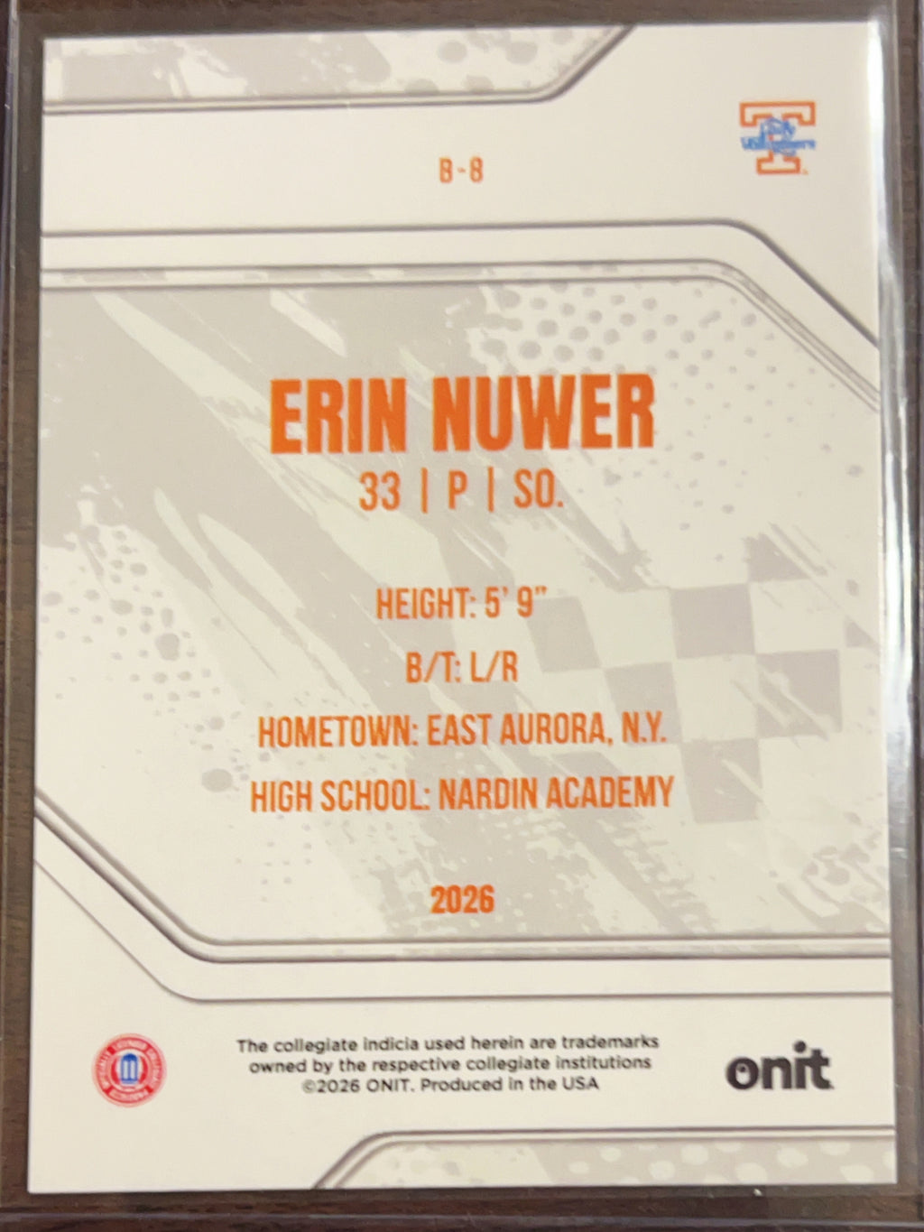 2026 ONIT Tennessee Softball Erin Nuwer #B-8
