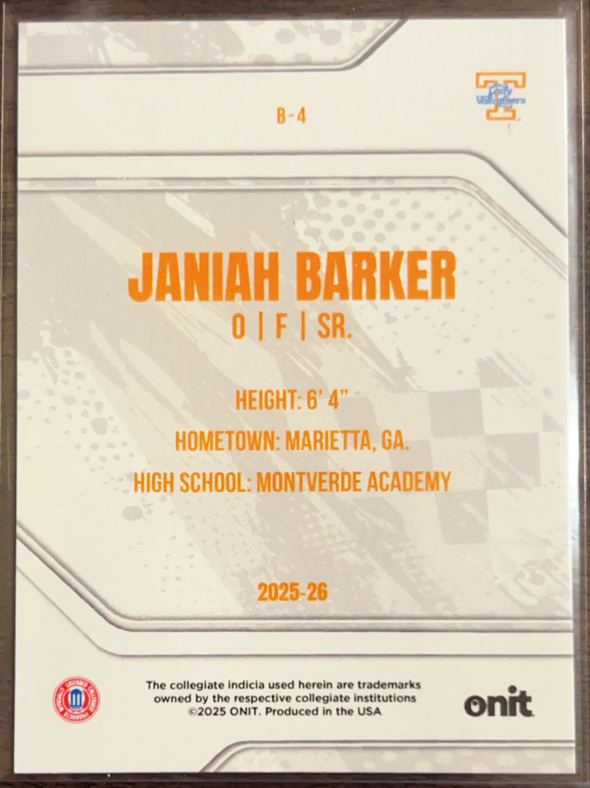 2025 ONIT Tennessee Lady Volunteers Janiah Barker #B-4 Purple Sparkle