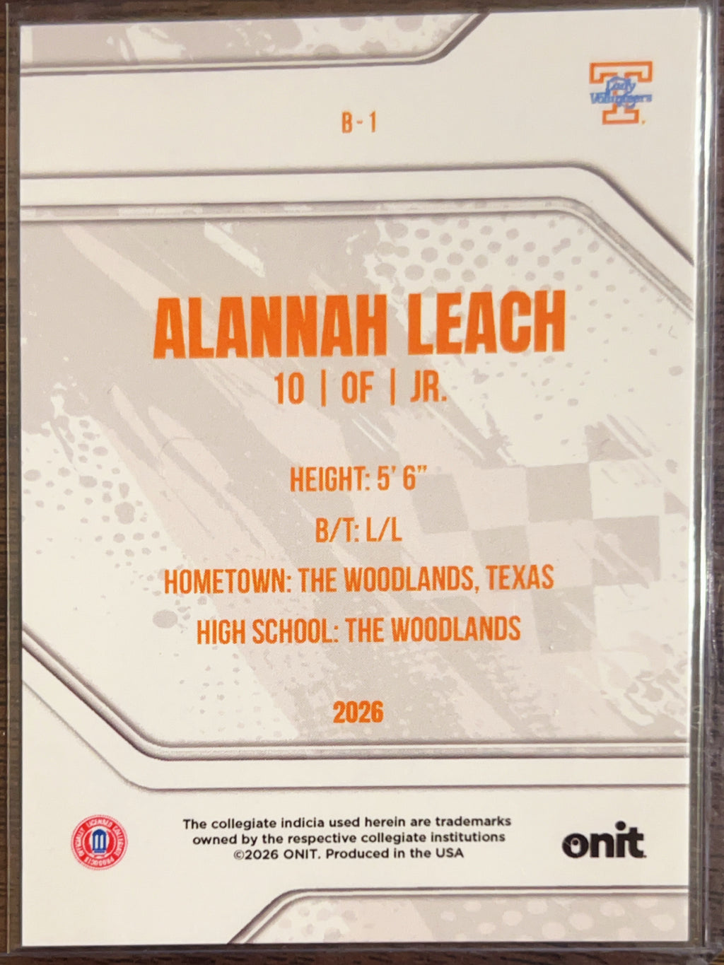 2026 ONIT Tennessee Softball Alannah Leach #B-1 Silver Sparkle /49