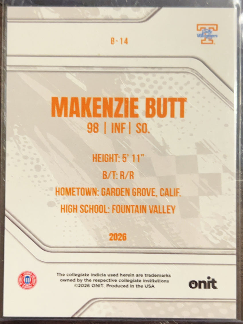 2026 Tennessee Lady Volunteers Softball Makenzie Butt #B-14 Orange Sparkle /49