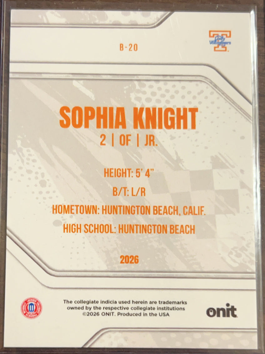 2026 ONIT Tennessee Softball Sophia Knight #B-20 Silver Foil /49