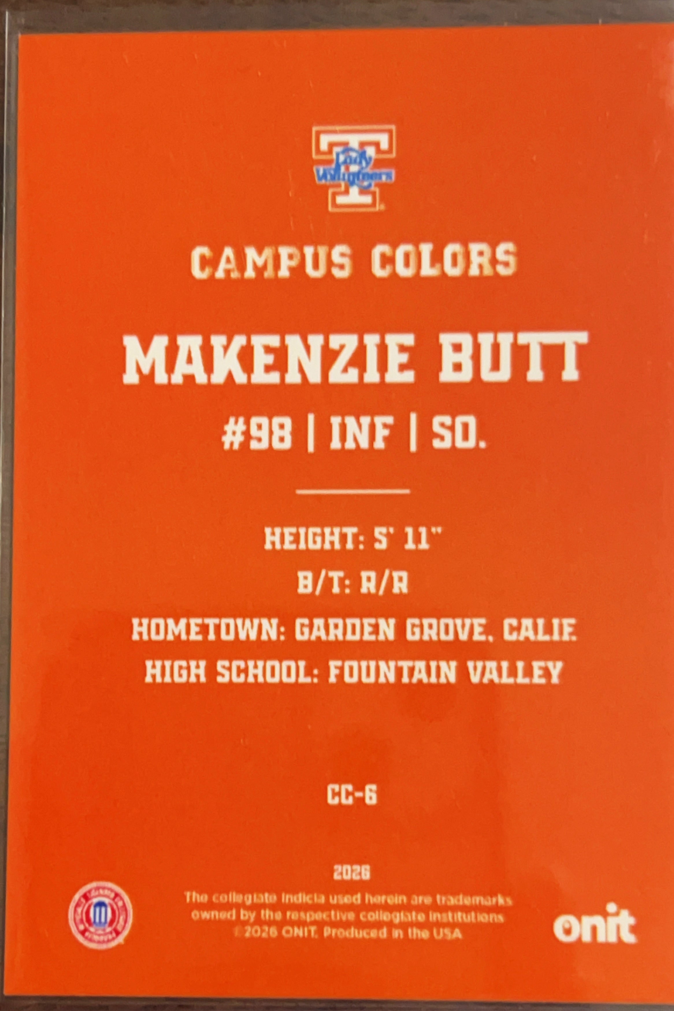 2026 ONIT Campus Colors Makenzie Butt #CC-6 Orange