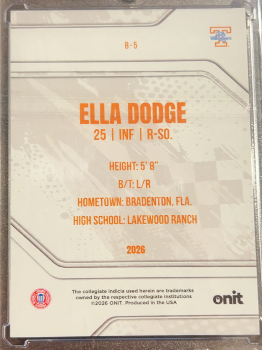 2026 ONIT Tennessee Lady Vols Softball Ella Dodge #B-5 Orange Sparkle /49