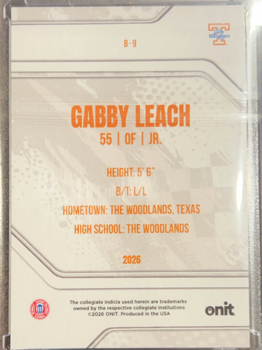 2026 ONIT Tennessee Softball Gabby Leach #B-9 Sparkle /49
