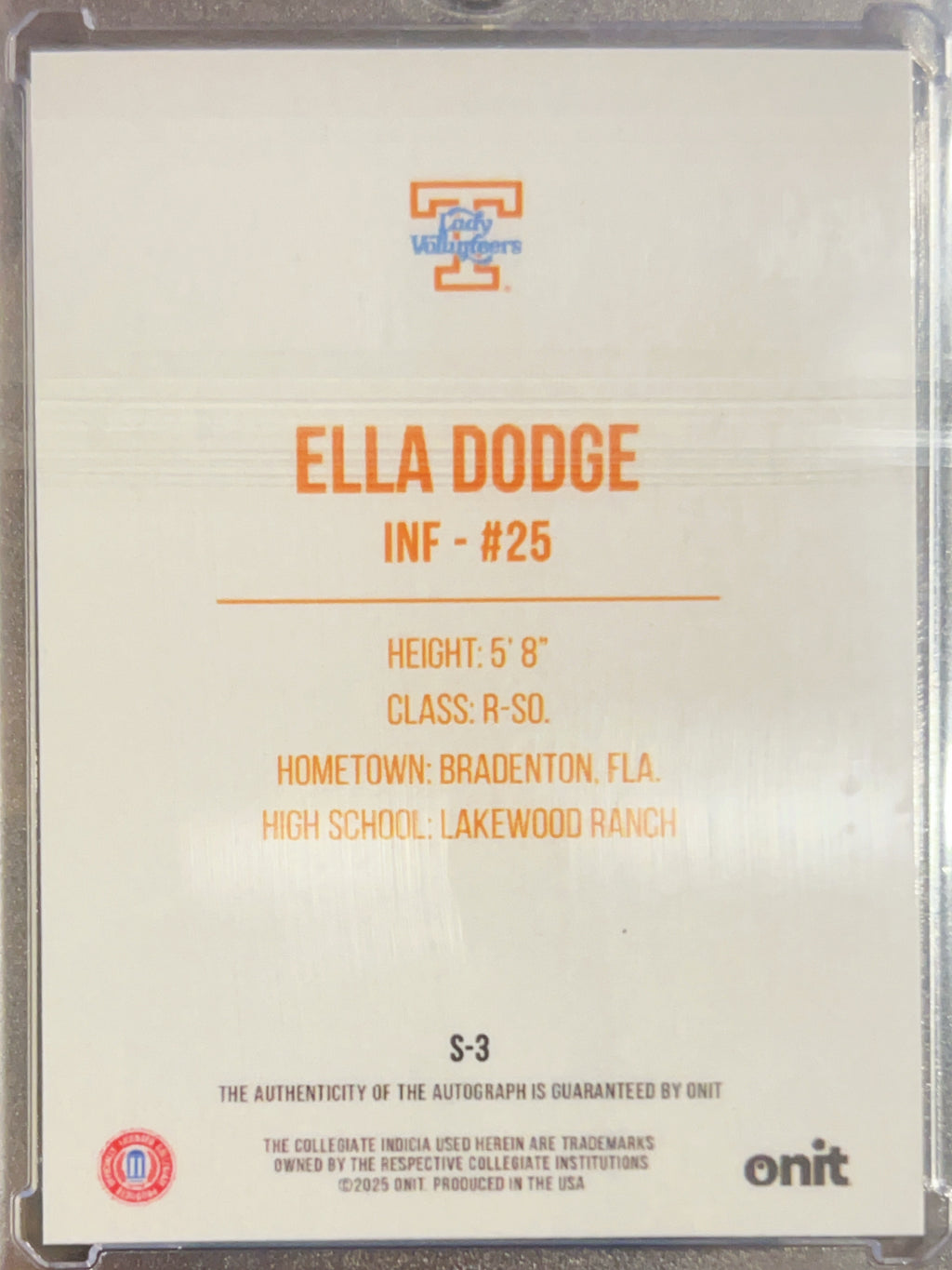 2025 Onit Signature Series Ella Dodge #S-3 Orange Shimmer /40 Auto