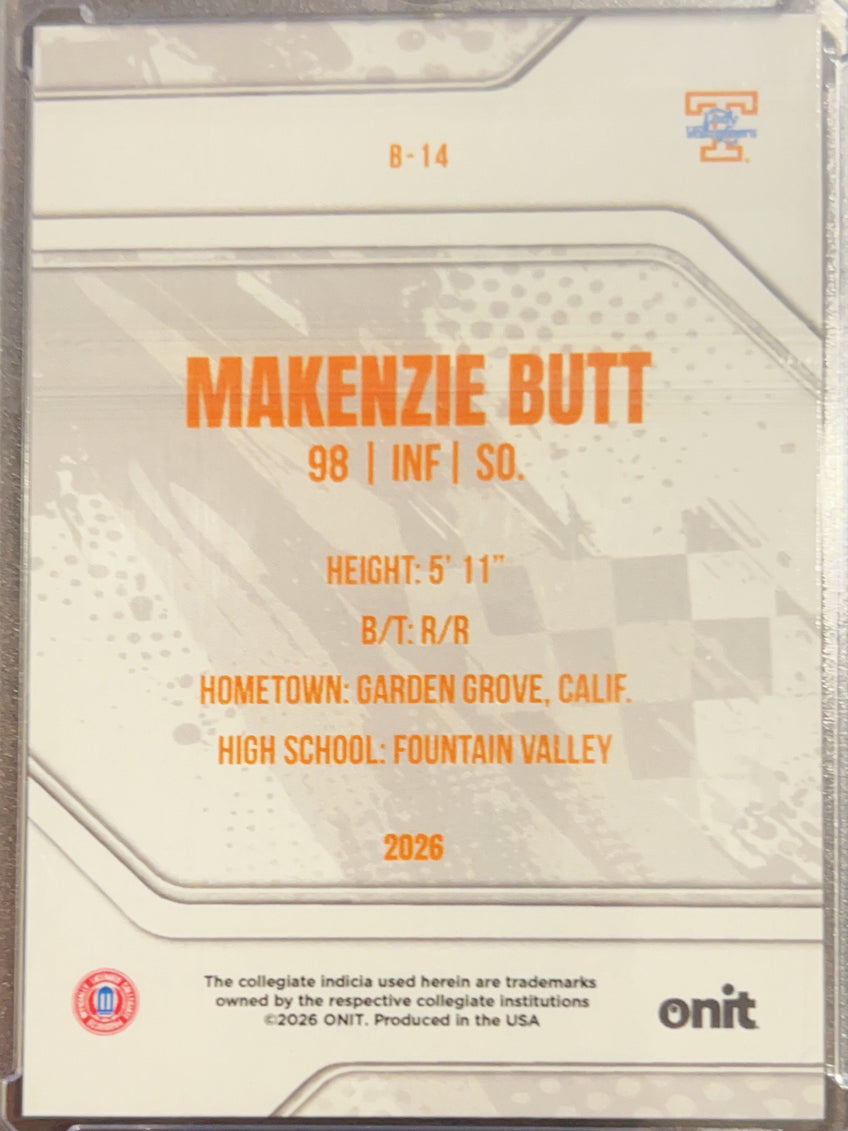 2026 ONIT Lady Vols Softball Makenzie Butt #B-14 Orange Circles Prizm /25